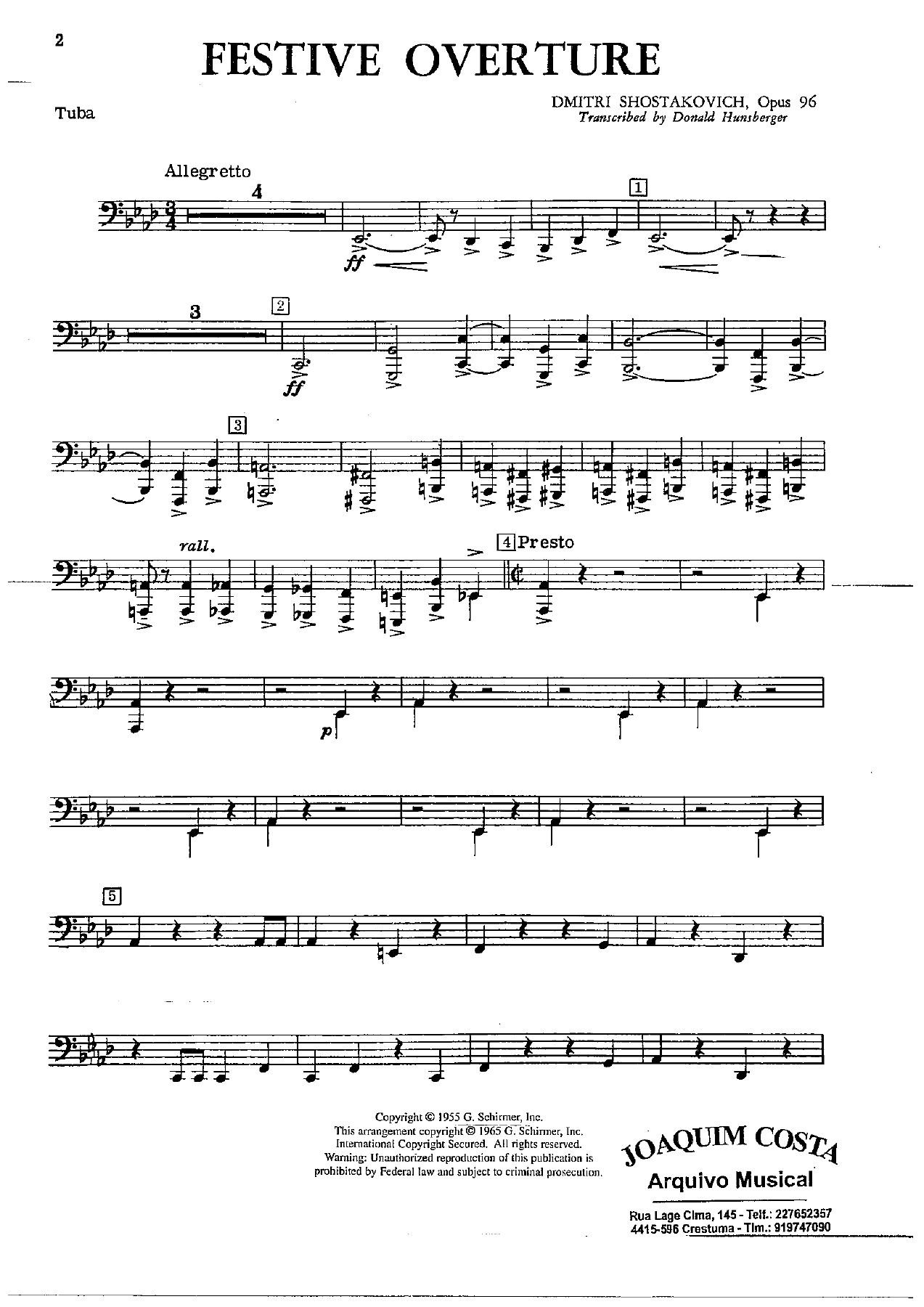Festive Overture 29 Tuba — sheet music cover (first page)