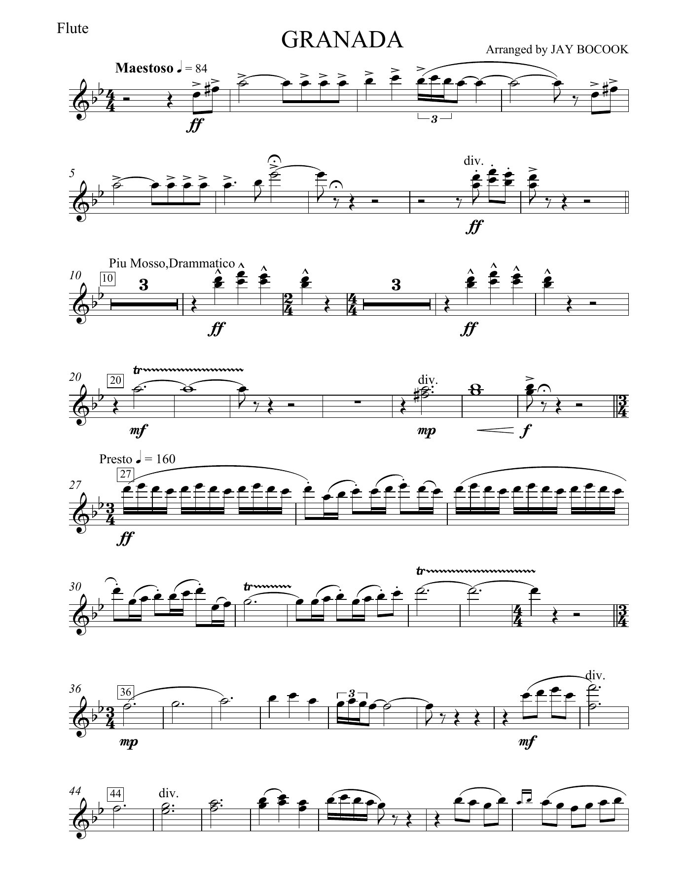 Granada Flute — sheet music cover (first page)