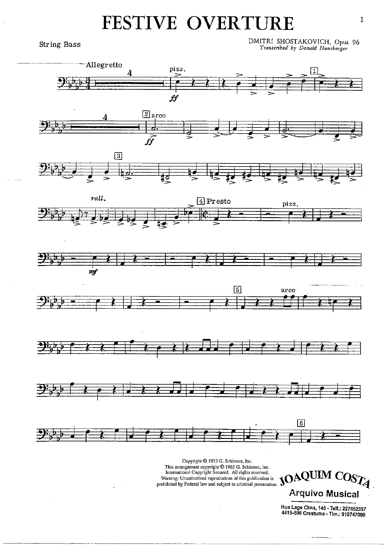 Festive Overture 30 String Bass — sheet music cover (first page)