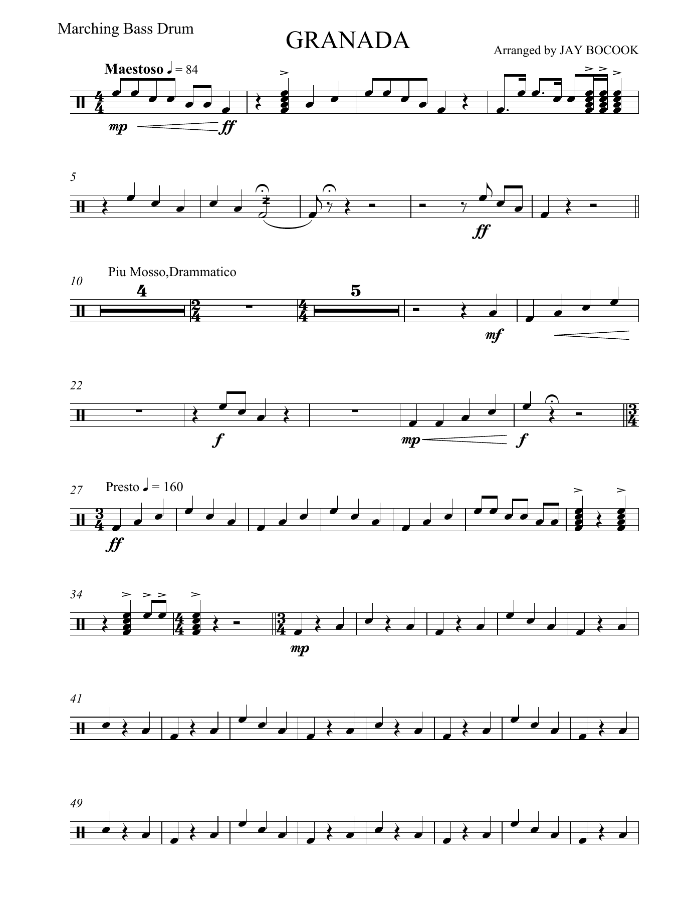 Granada Marching Bass Drum — sheet music cover (first page)