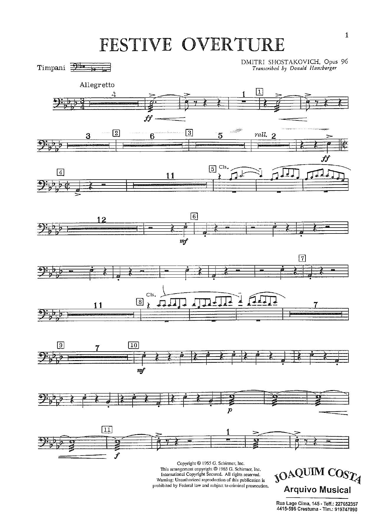 Festive Overture 31 Timpani — sheet music cover (first page)
