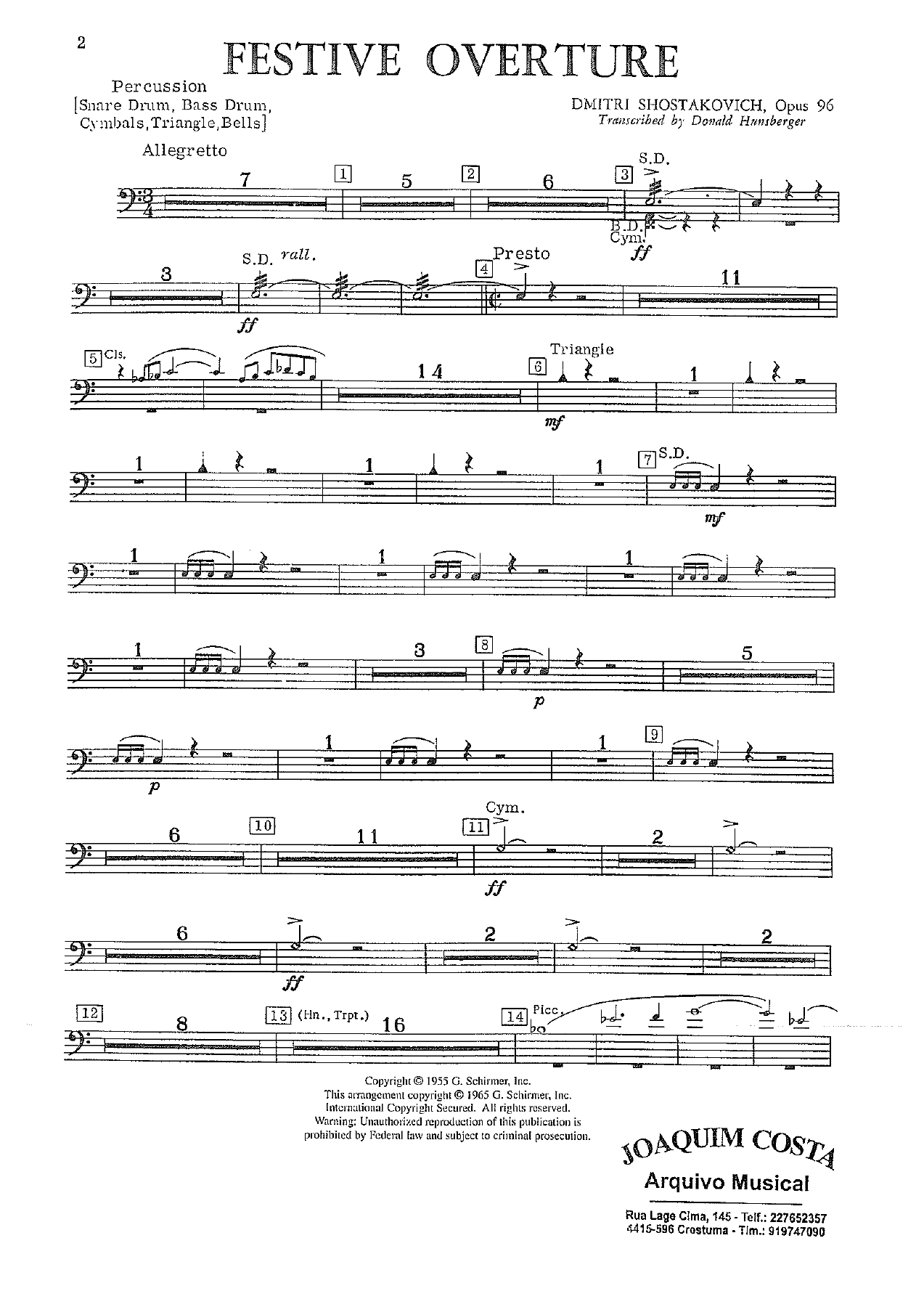 Festive Overture 32 Percussion — sheet music cover (first page)
