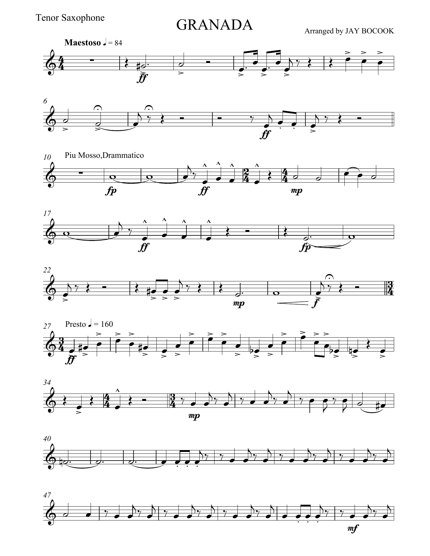 Granada Tenor Saxophone — sheet music cover (first page)