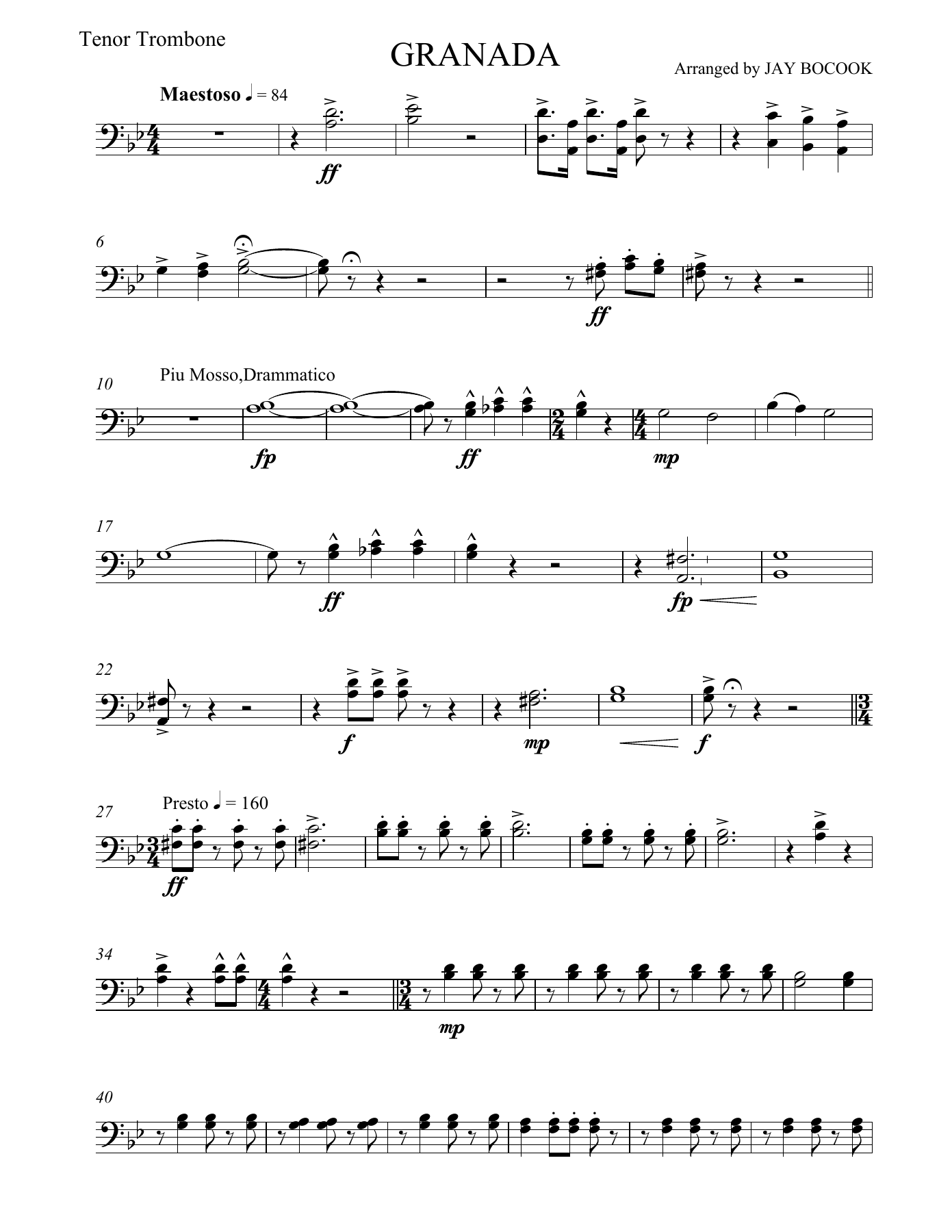 Granada Tenor Trombone — sheet music cover (first page)