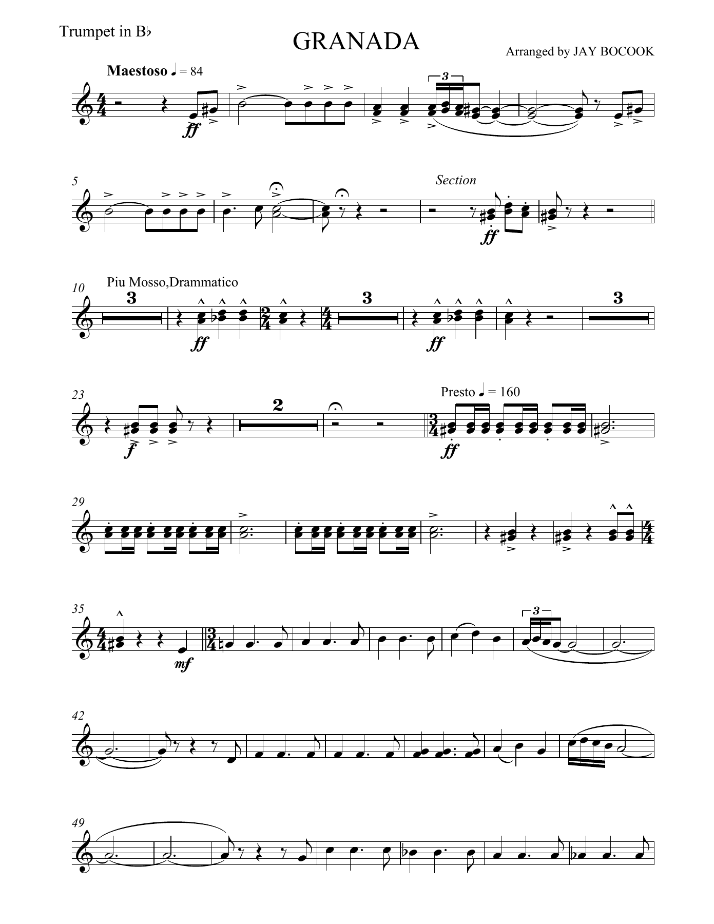 Granada Trumpet in Bb — concert_band sheet music arranged by JAY BOCOOK | Latin Jazz
