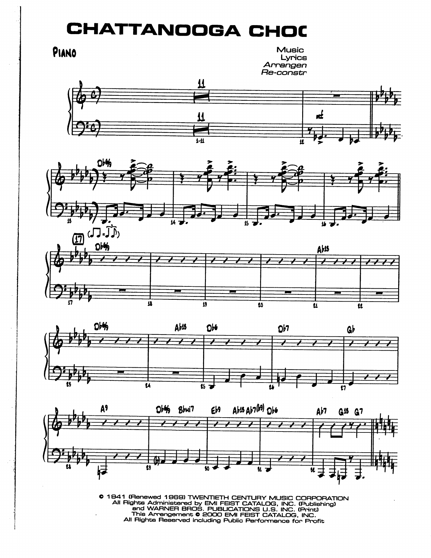 Chatanooga Choo Choo PIANO — sheet music cover (first page)