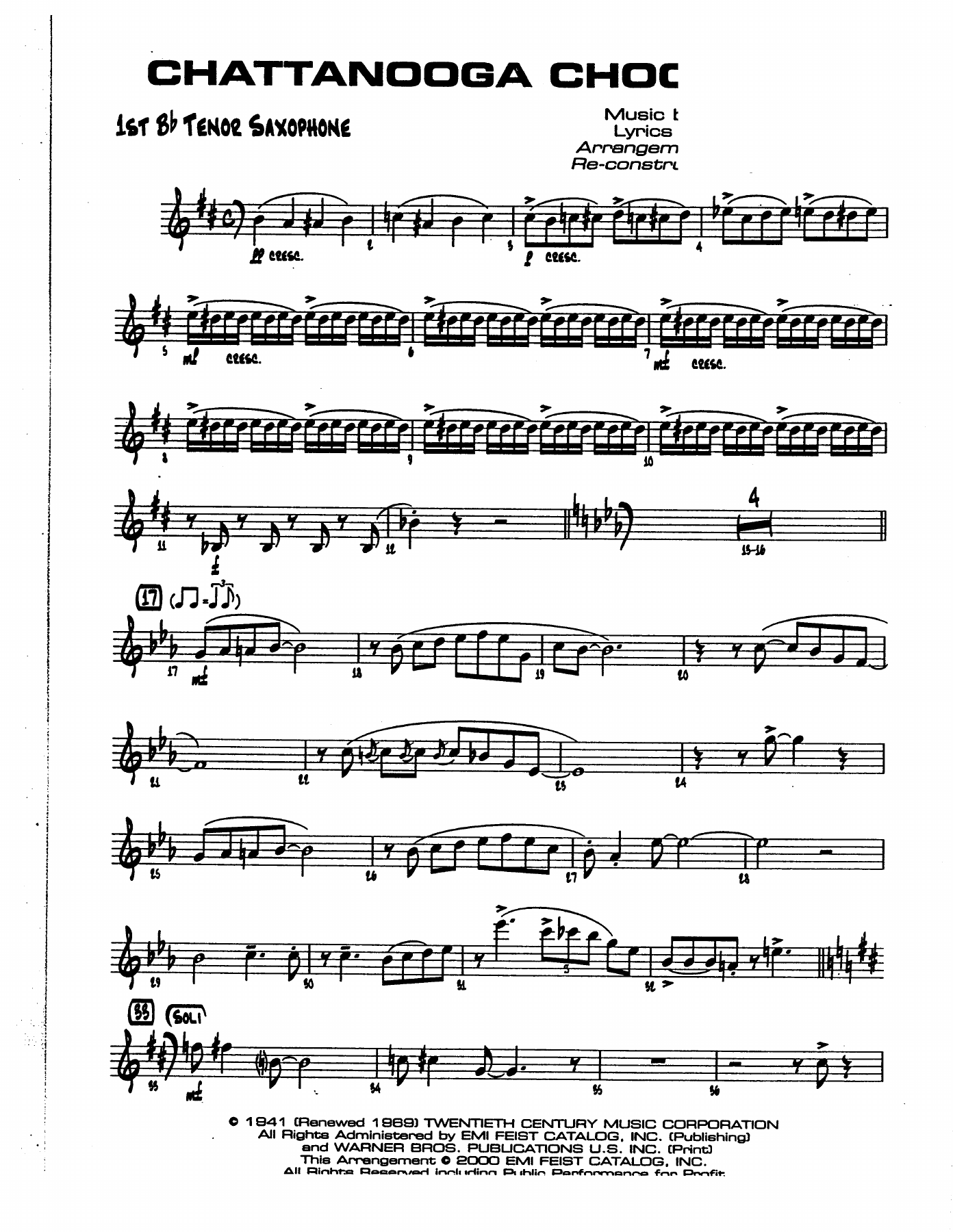Chatanooga Choo Choo TENOR — sheet music cover (first page)