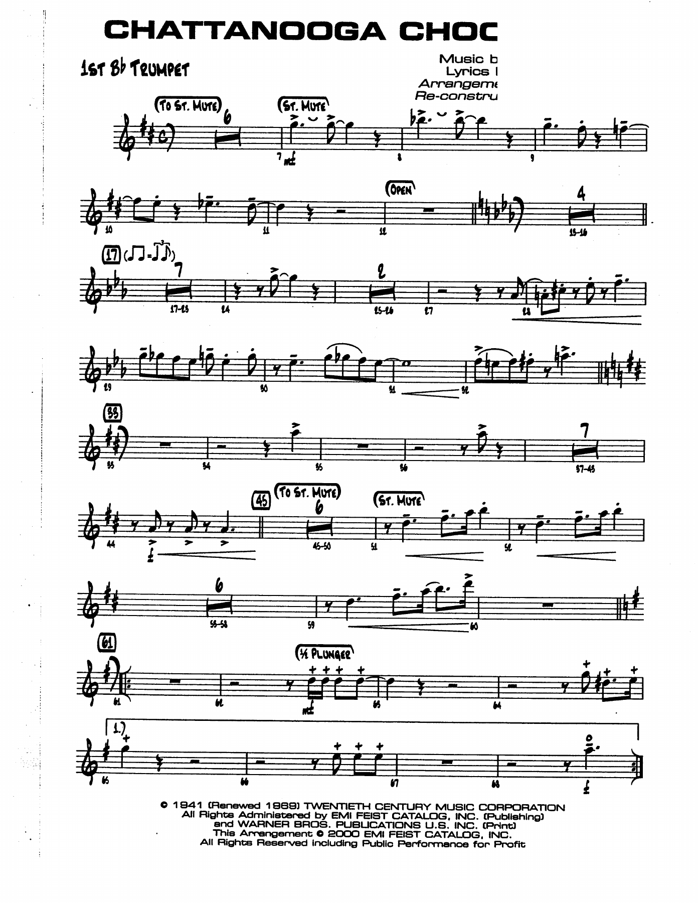 Chatanooga Choo Choo TRUMPET — sheet music cover (first page)