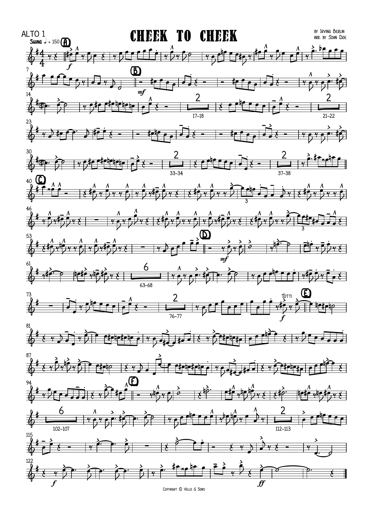 Cheek To Cheek Alto — sheet music preview