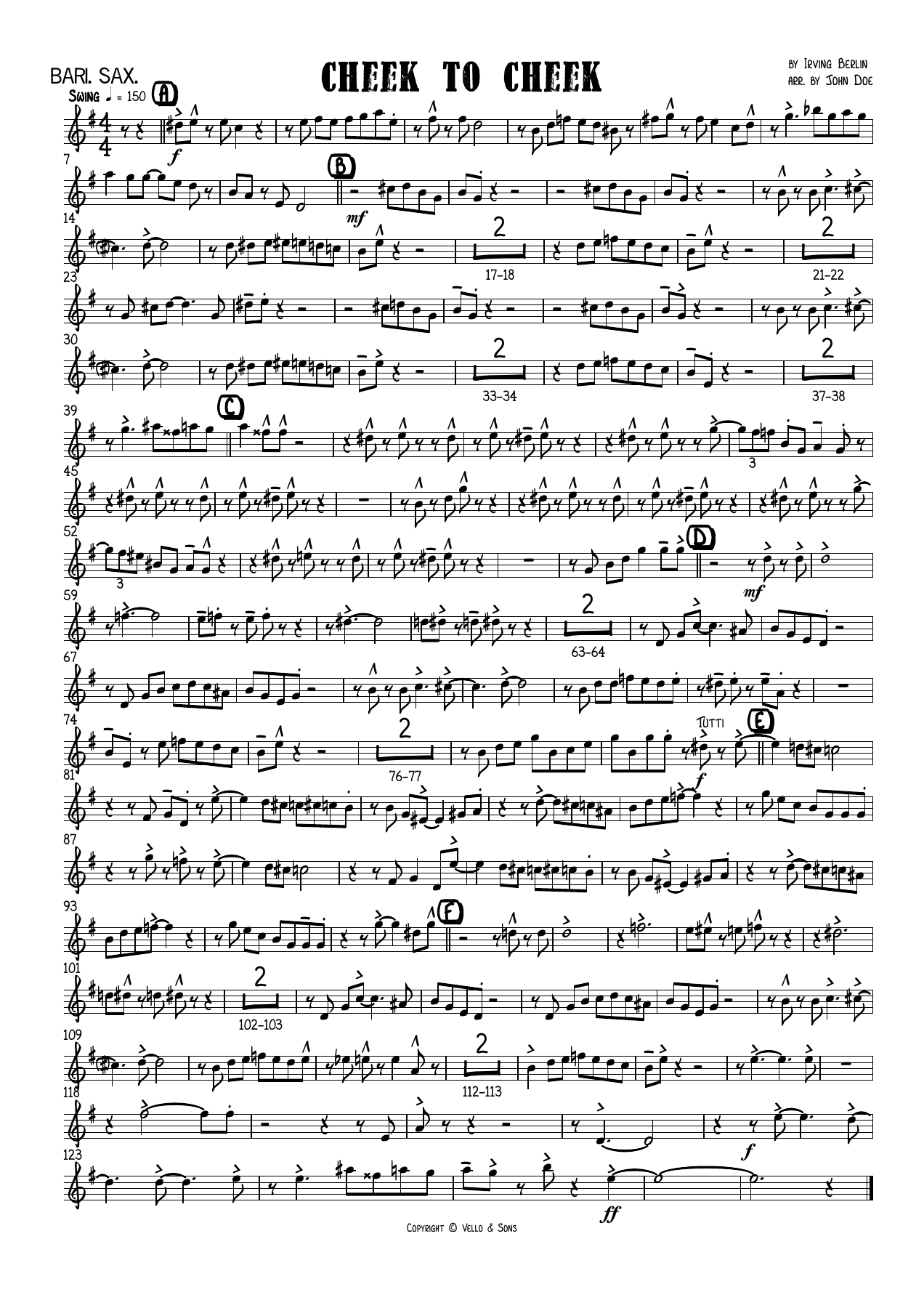 Cheek To Cheek Bari. Sax. — sheet music preview