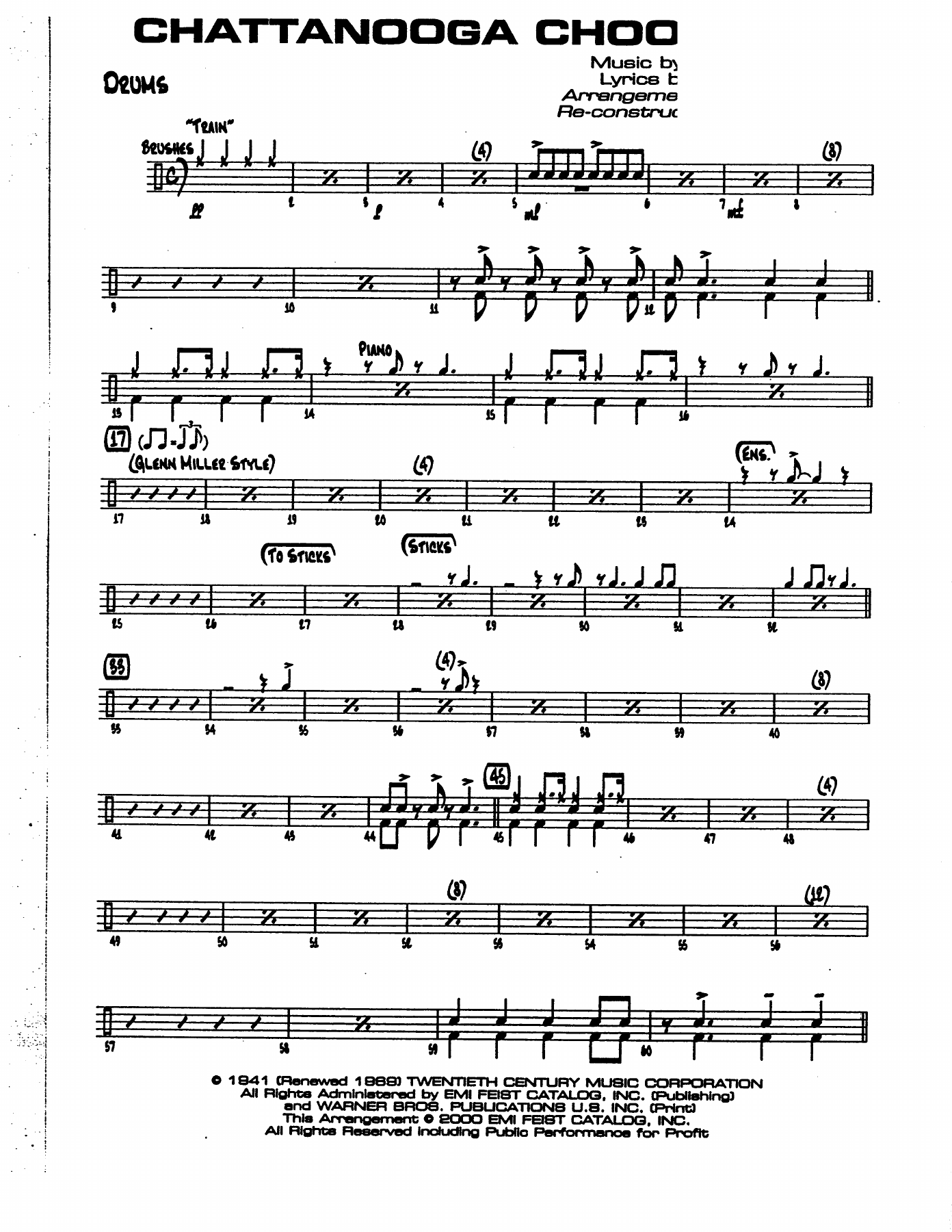 Chatanooga Choo Choo DRUMS — sheet music cover (first page)