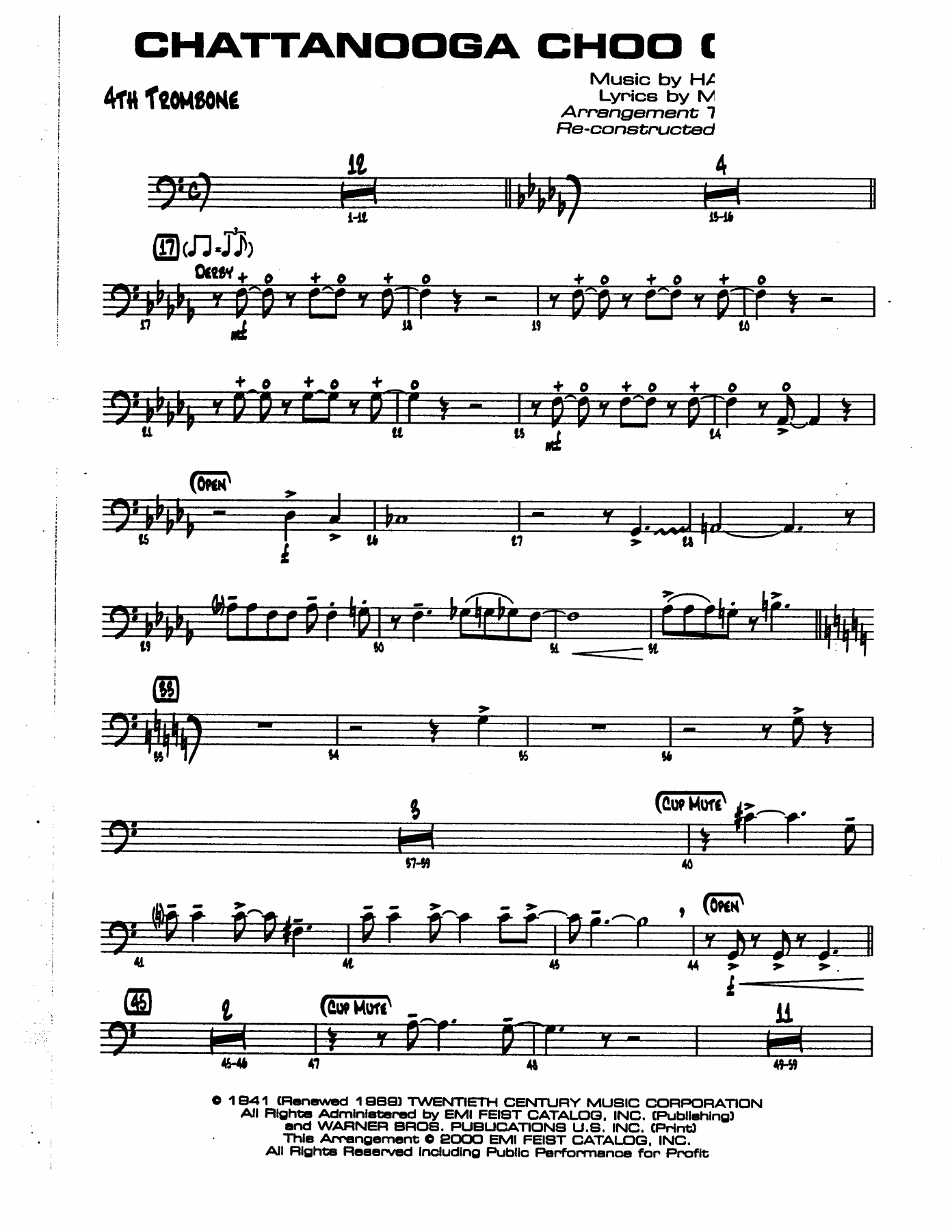 Chatanooga Choo Choo BONE — sheet music preview