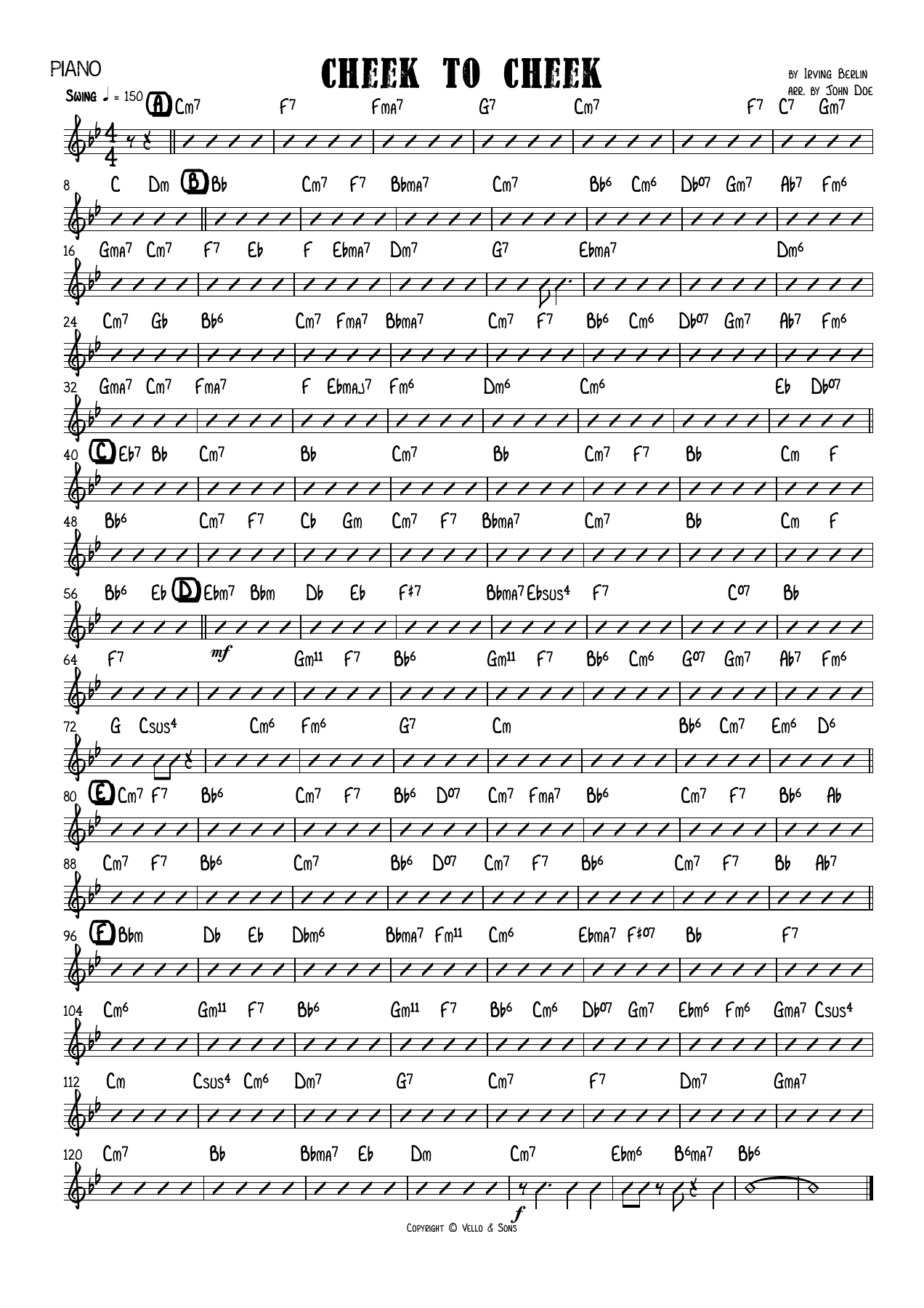 Cheek To Cheek Piano — sheet music cover (first page)