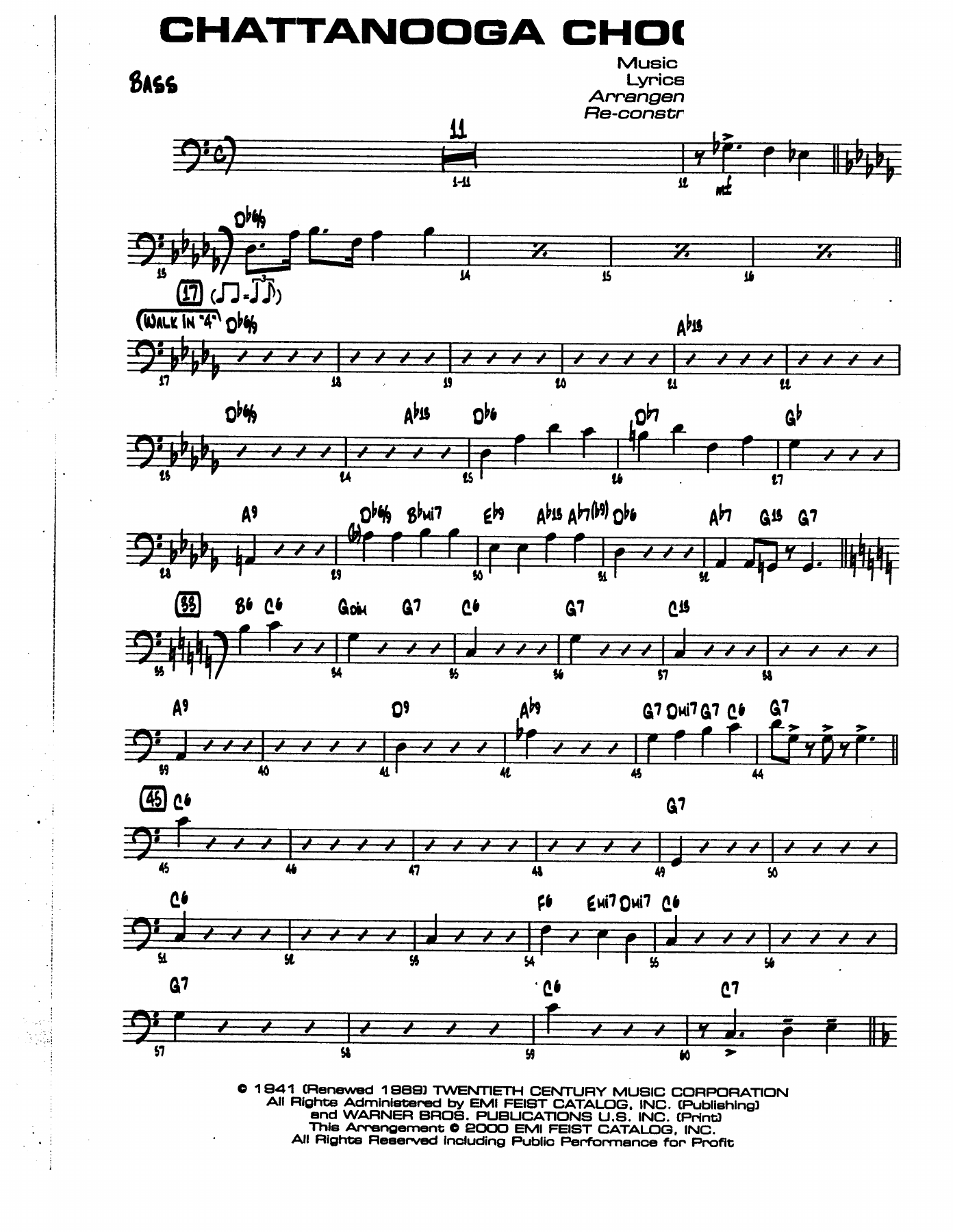 Chatanooga Choo Choo BASS — sheet music cover (first page)
