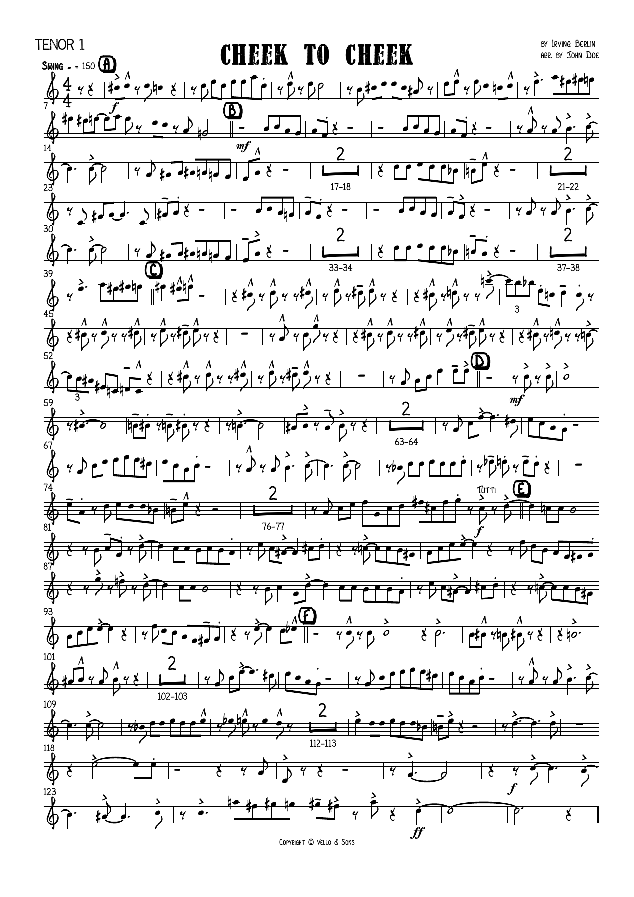 Cheek To Cheek Tenor — sheet music cover (first page)