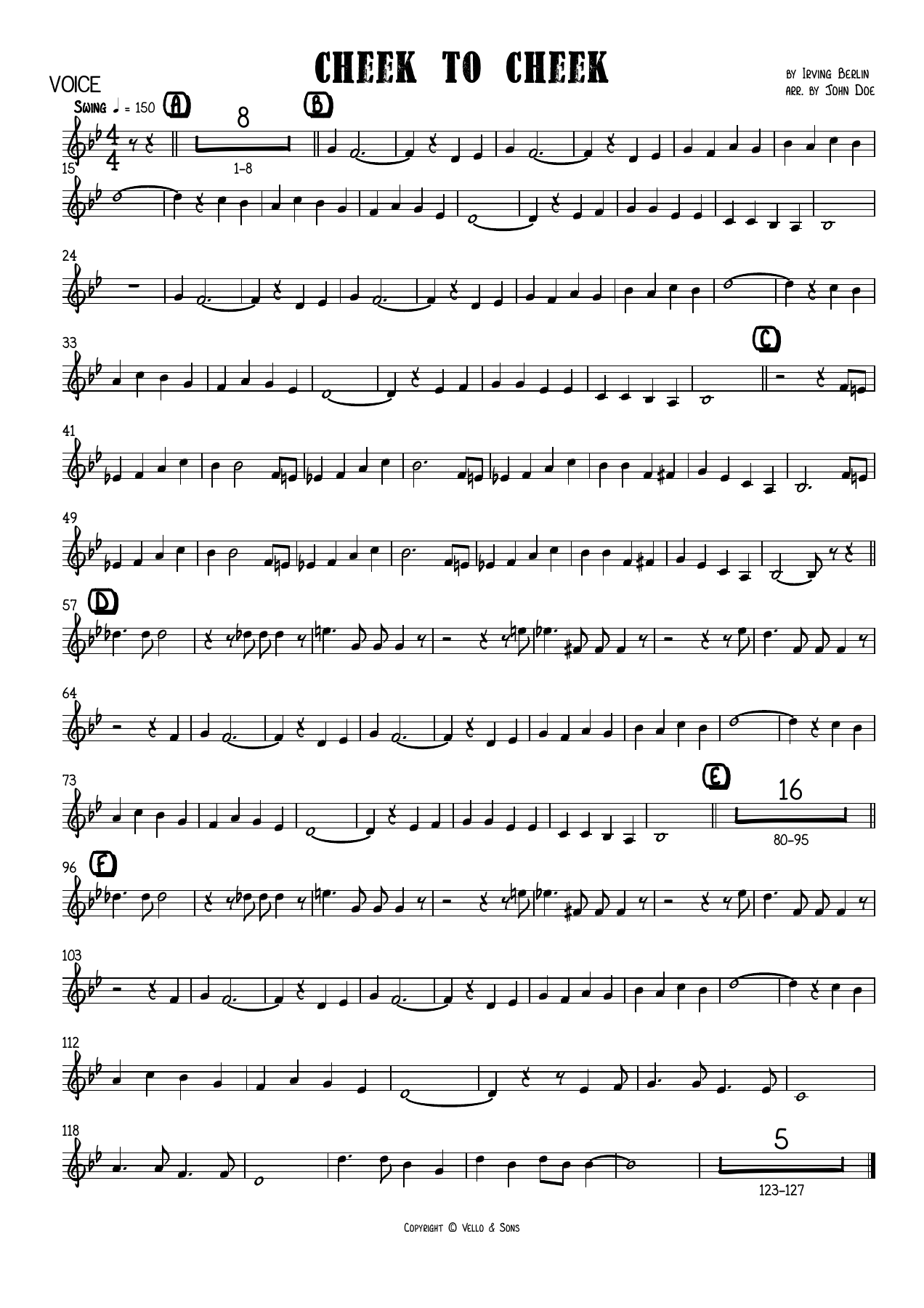 Cheek To Cheek Voice — big_band_vocal sheet music arranged by John Doe | Jazz Standard