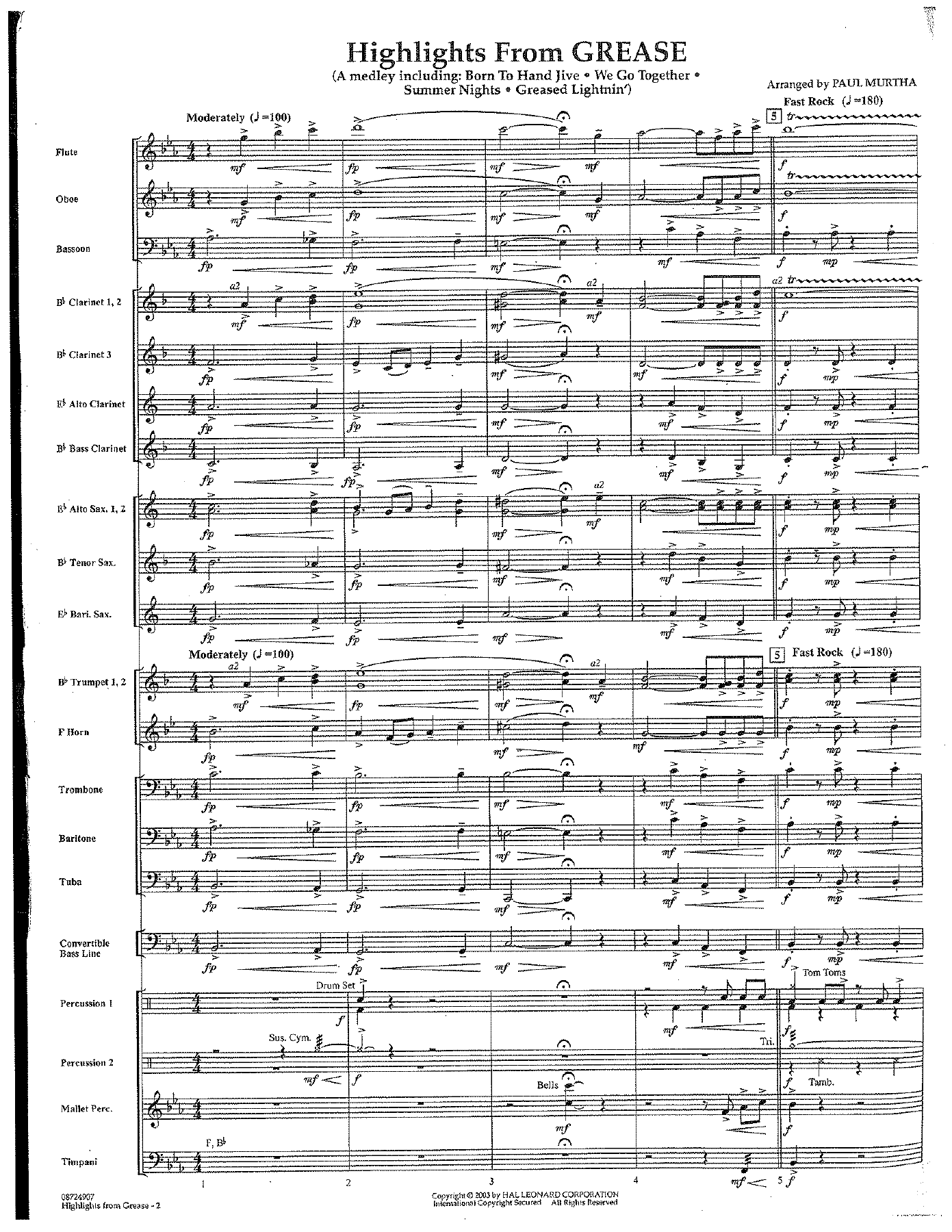 Highlights From Grease — sheet music preview