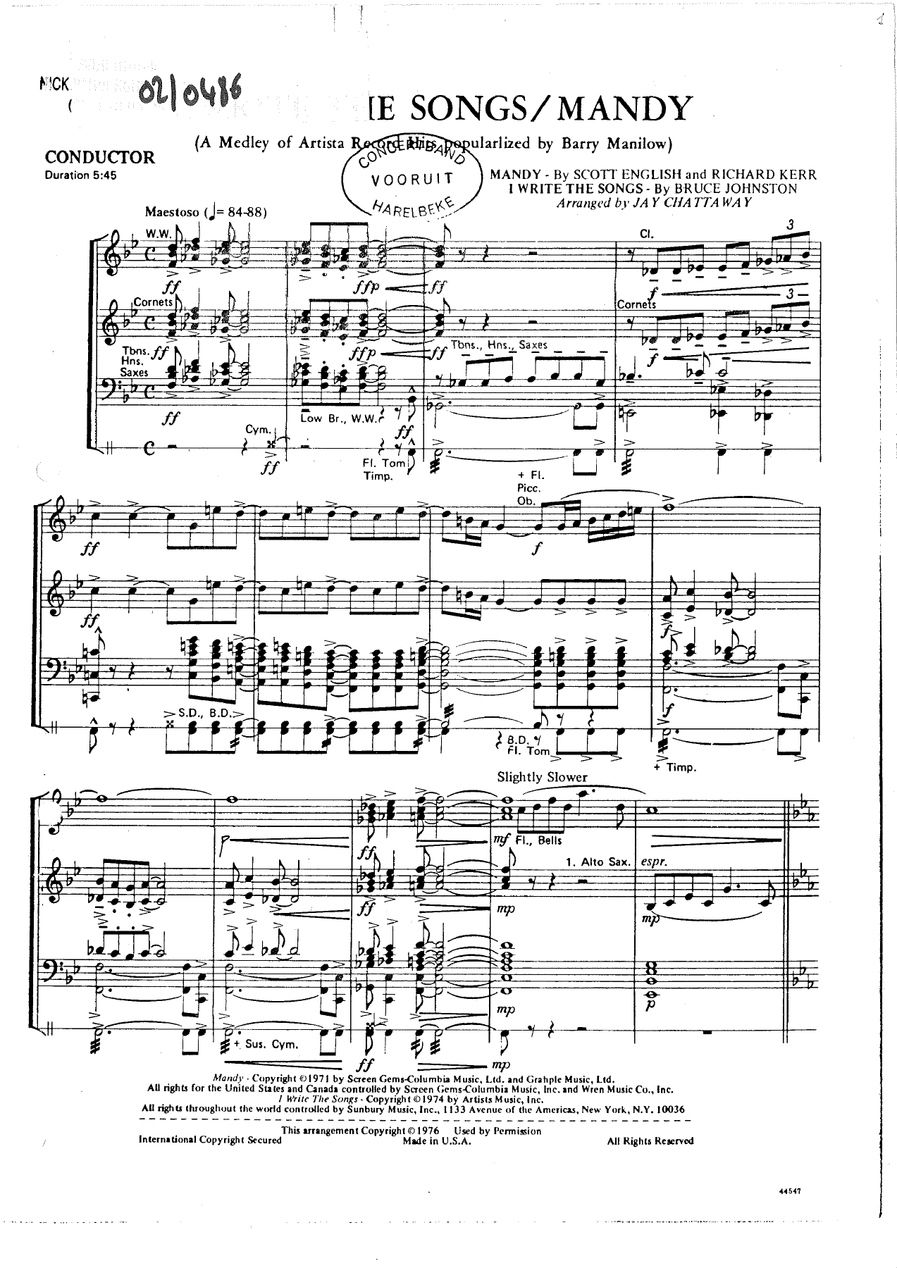I Write The Songs Mandy — sheet music cover (first page)