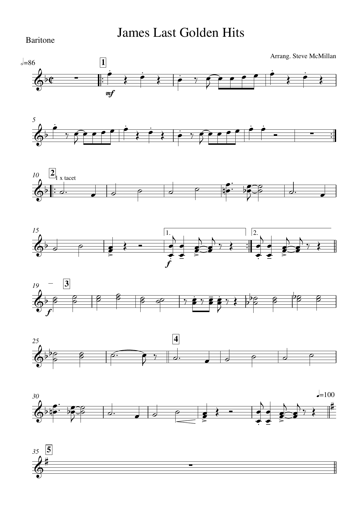 James Last Golden Hits Baritone — sheet music cover (first page)