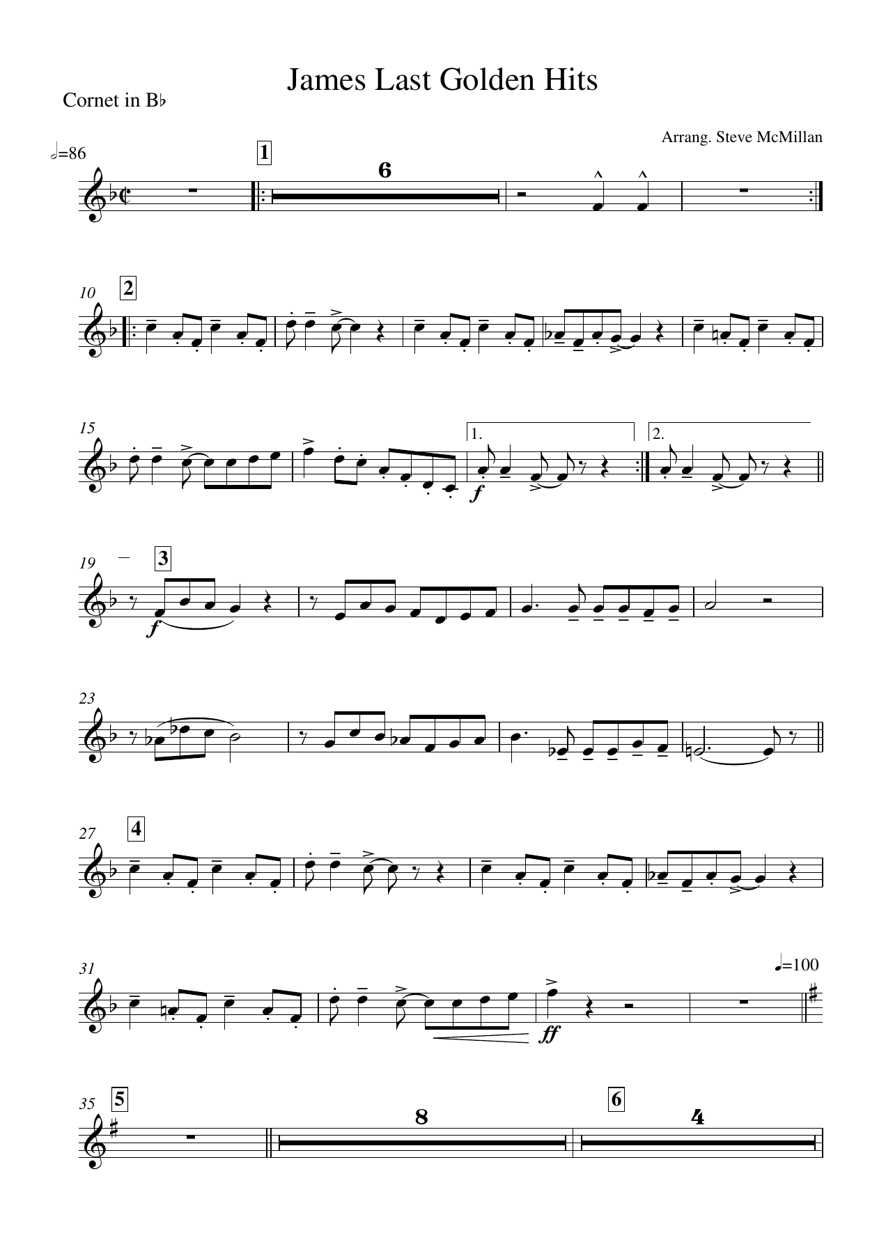 James Last Golden Hits Cornet in Bb — concert_band sheet music arranged by Steve McMillan | Pop