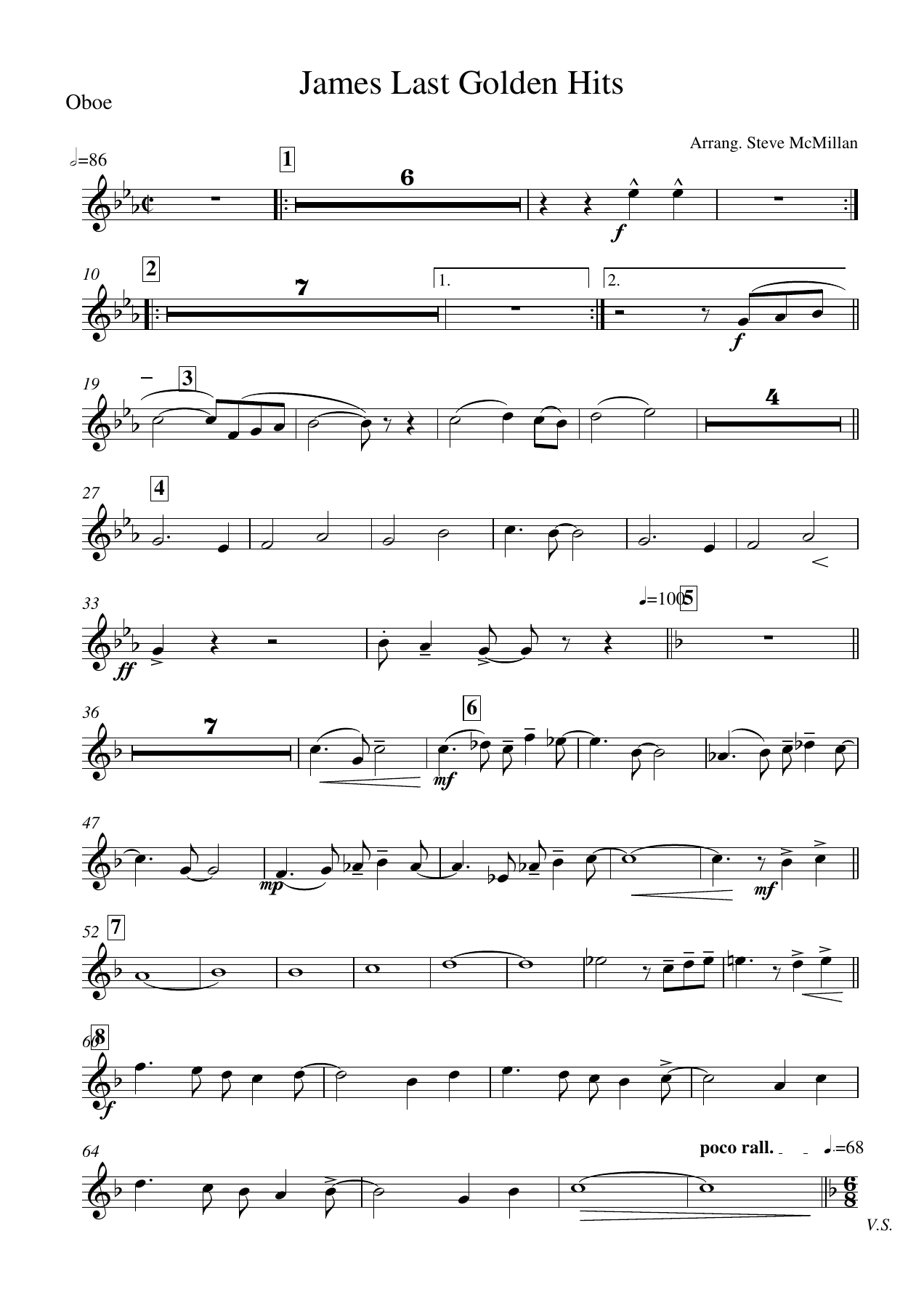 James Last Golden Hits Oboe — concert_band sheet music arranged by Steve McMillan | Pop