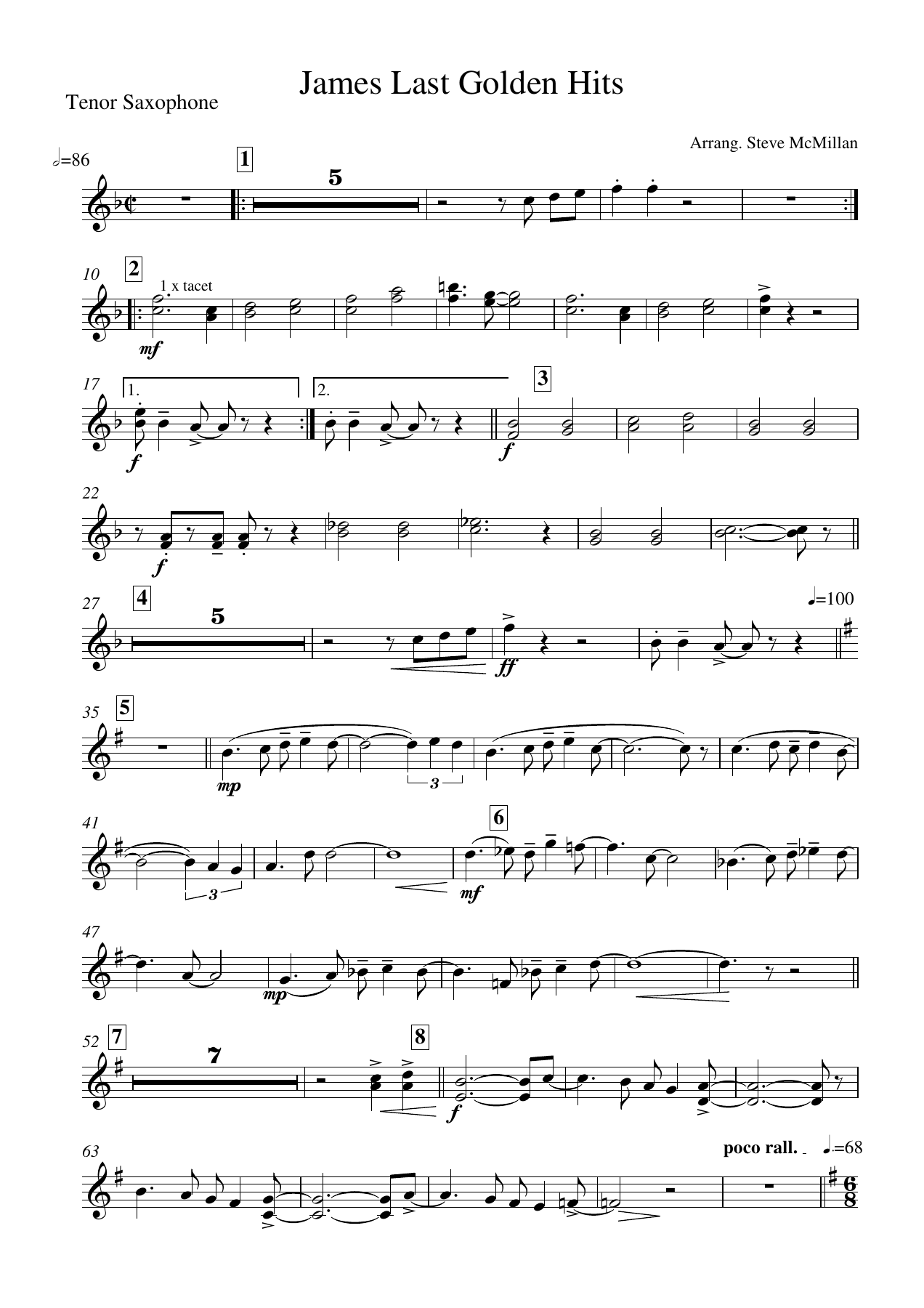 James Last Golden Hits Tenor Saxophone — concert_band sheet music arranged by Steve McMillan | Pop
