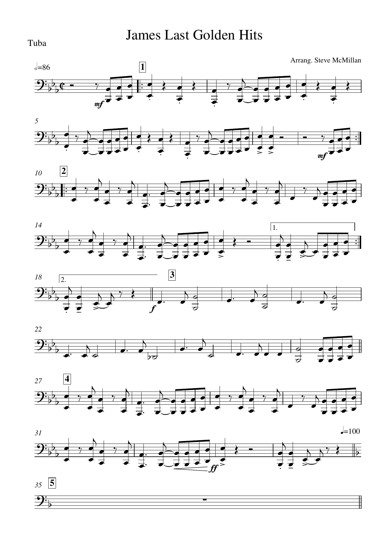 James Last Golden Hits Tuba — concert_band sheet music arranged by Steve McMillan | Pop