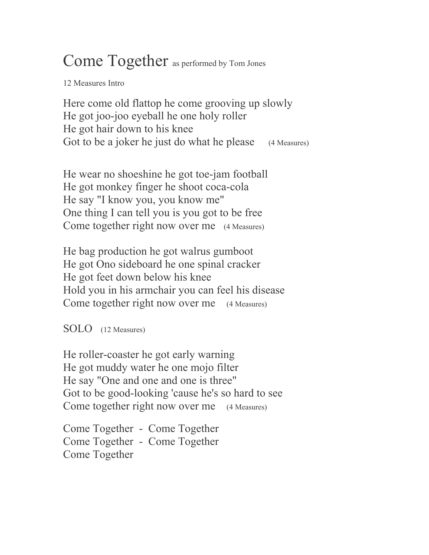 Come Together - text — sheet music preview