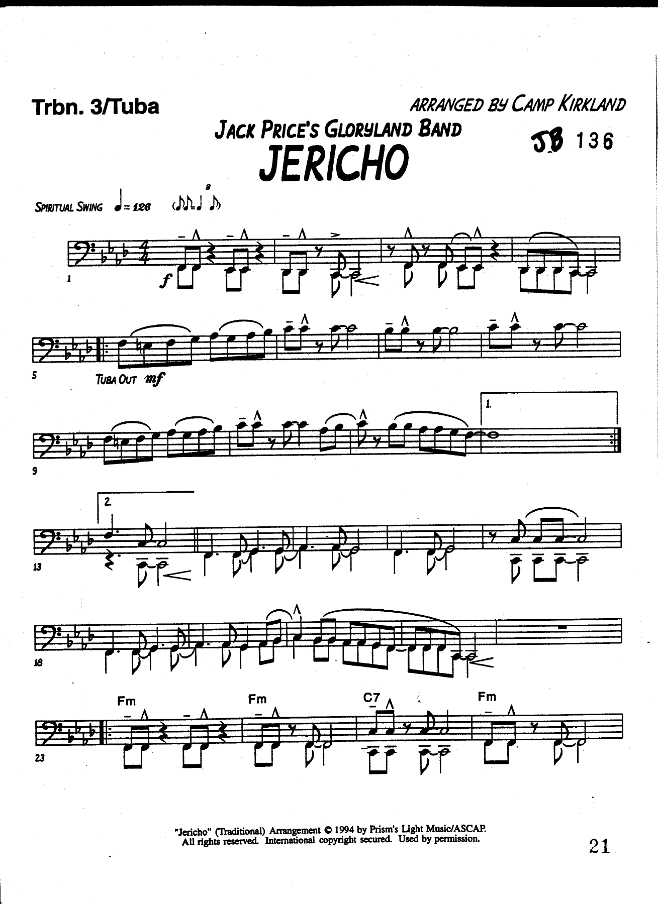 Jericho - Trombone 3,Tba — sheet music cover (first page)