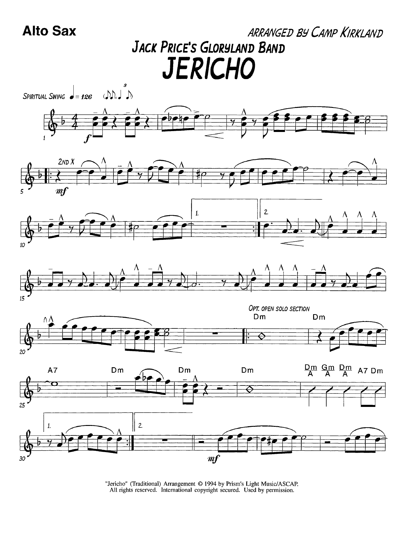 Jericho-Alto Sax — sheet music cover (first page)
