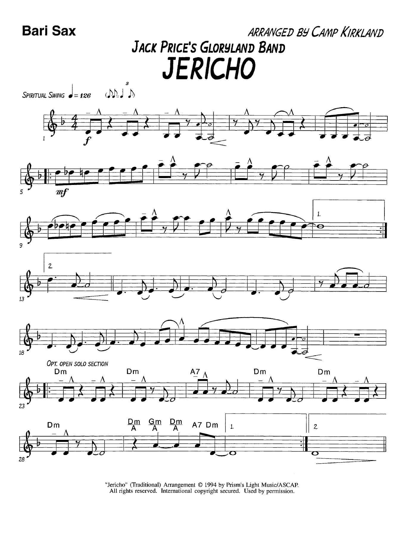 Jericho-Bari Sax — sheet music cover (first page)