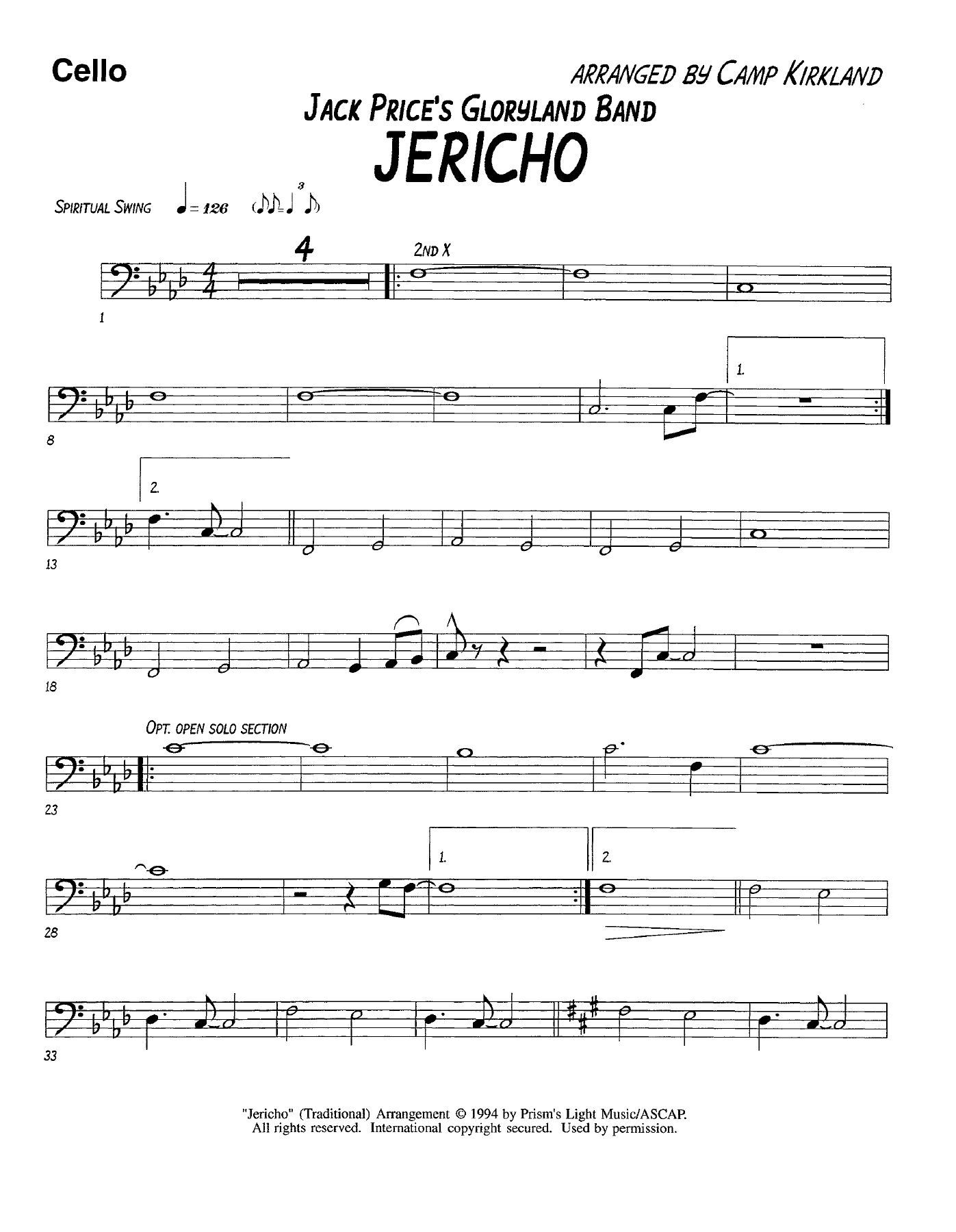Jericho-Cello — sheet music preview