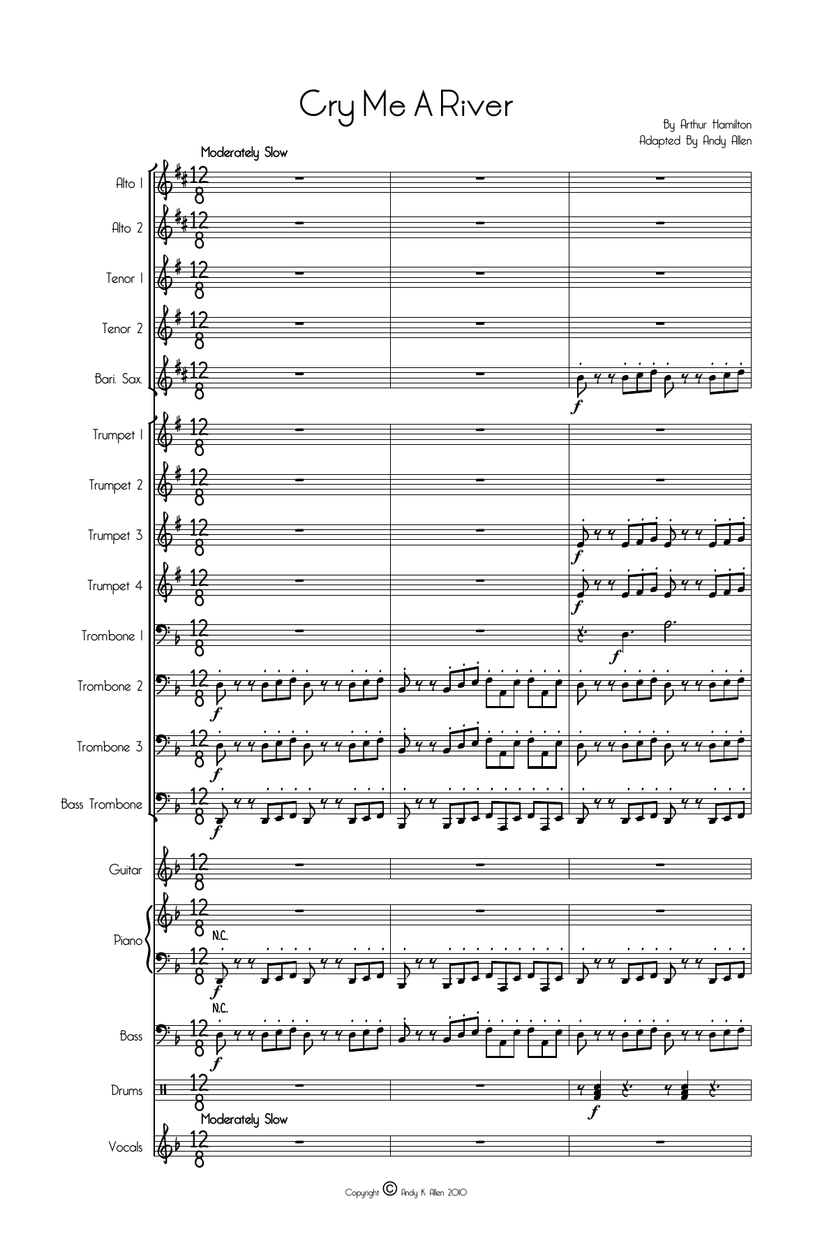 Cry Me A River Score — big_band_vocal sheet music arranged by Andy Allen | Jazz Vocal