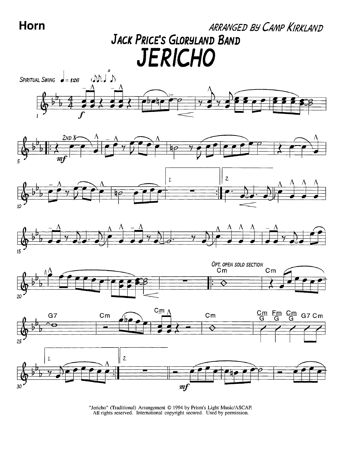 Jericho-Horn — sheet music cover (first page)