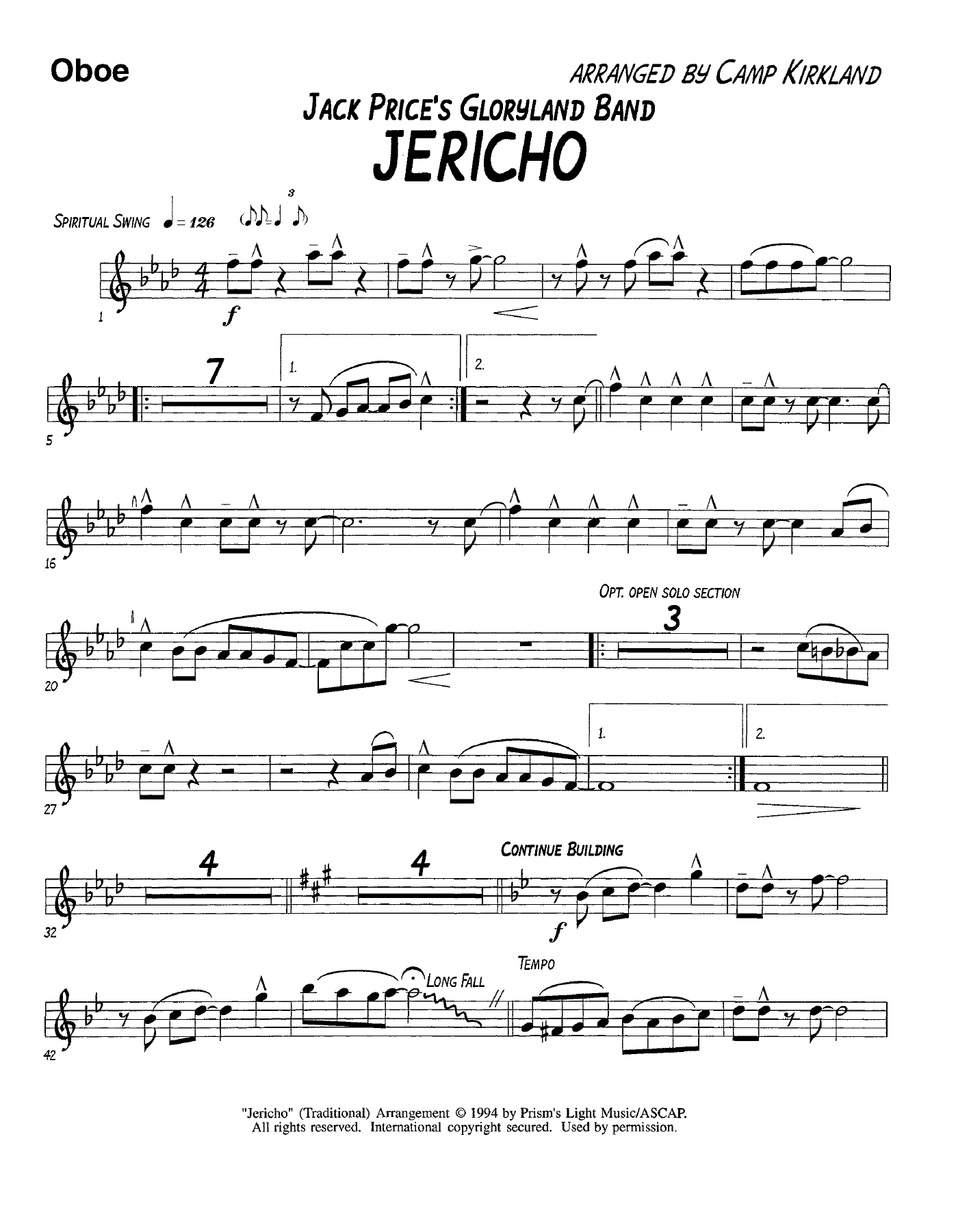 Jericho-Oboe — sheet music cover (first page)