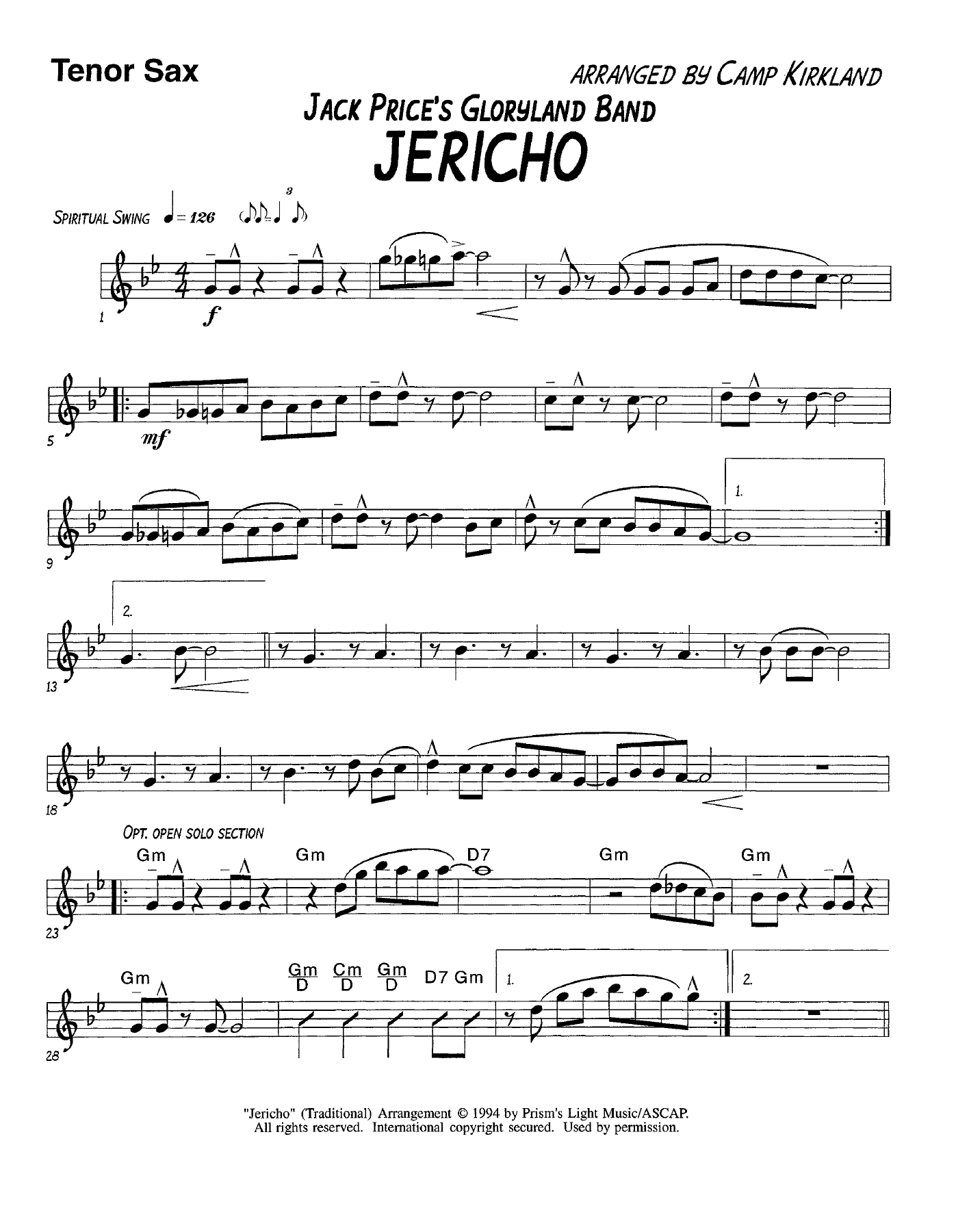 Jericho-T. Sax — sheet music preview