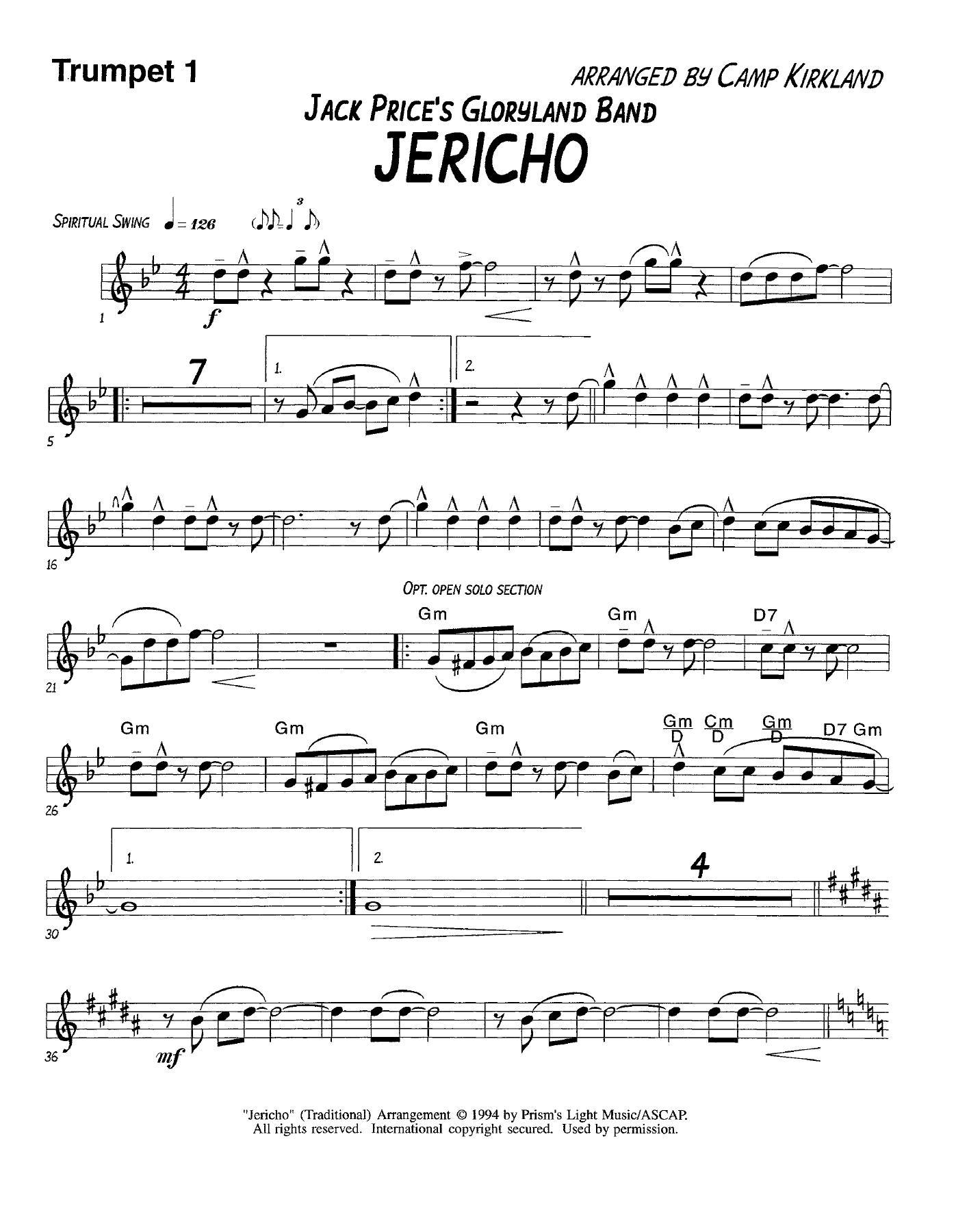 Jericho-Trp — sheet music cover (first page)