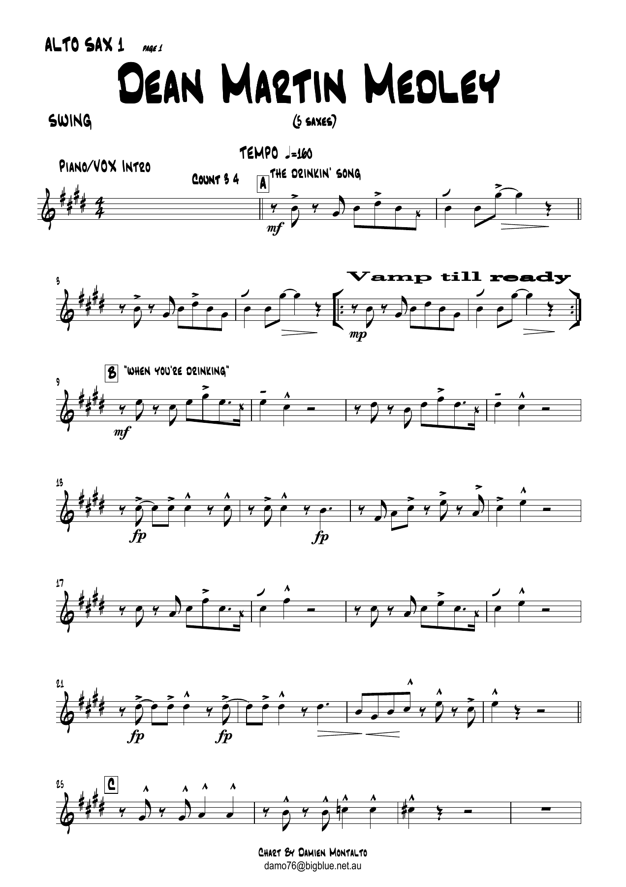 DeanMartinMedleyALTOSAX1 — sheet music cover (first page)