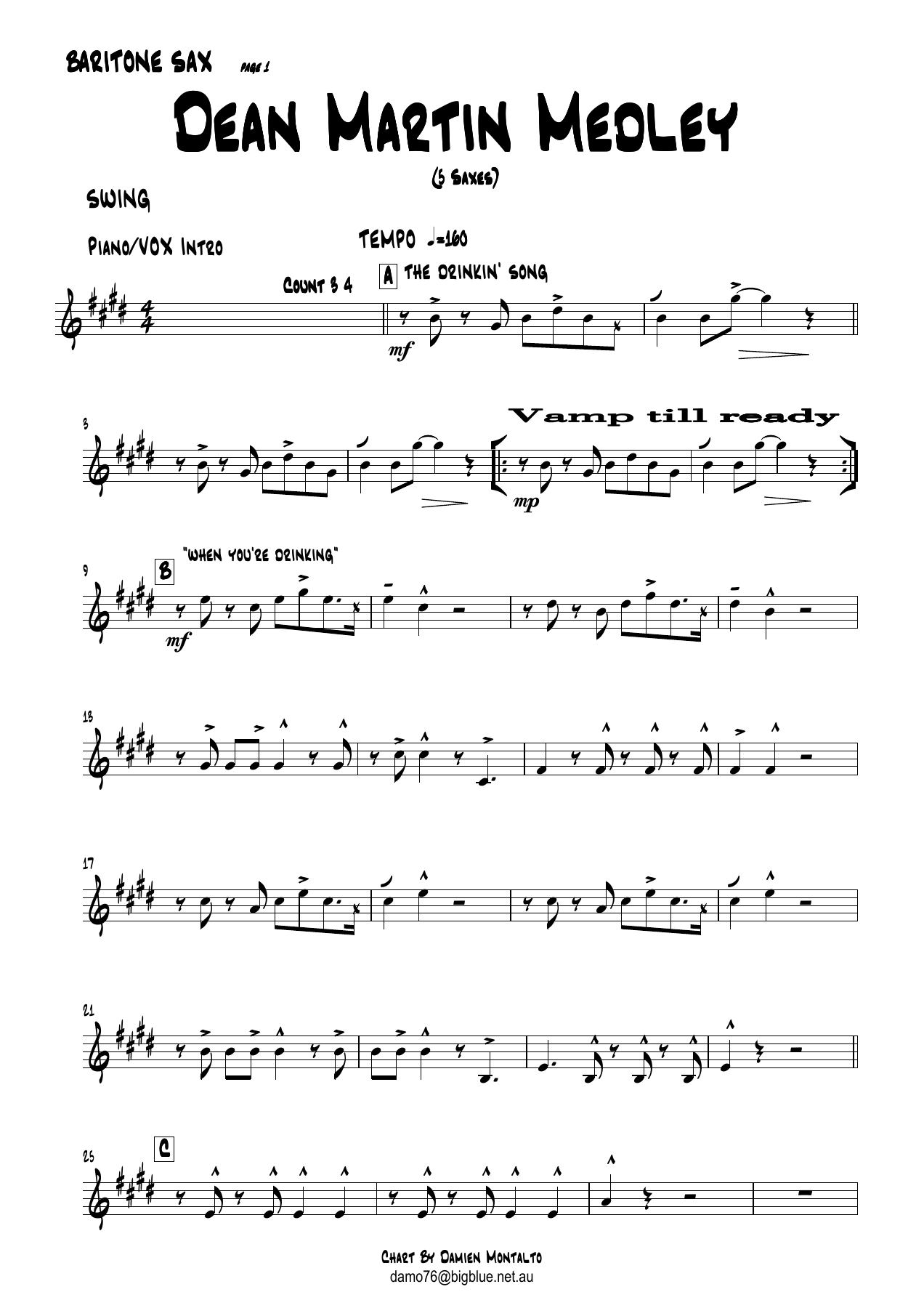 DeanMartinMedleyBARITONESAX — sheet music cover (first page)