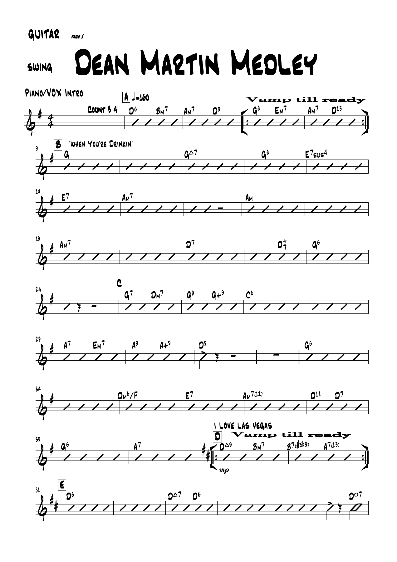 DeanMartinMedleyGUITAR — sheet music cover (first page)