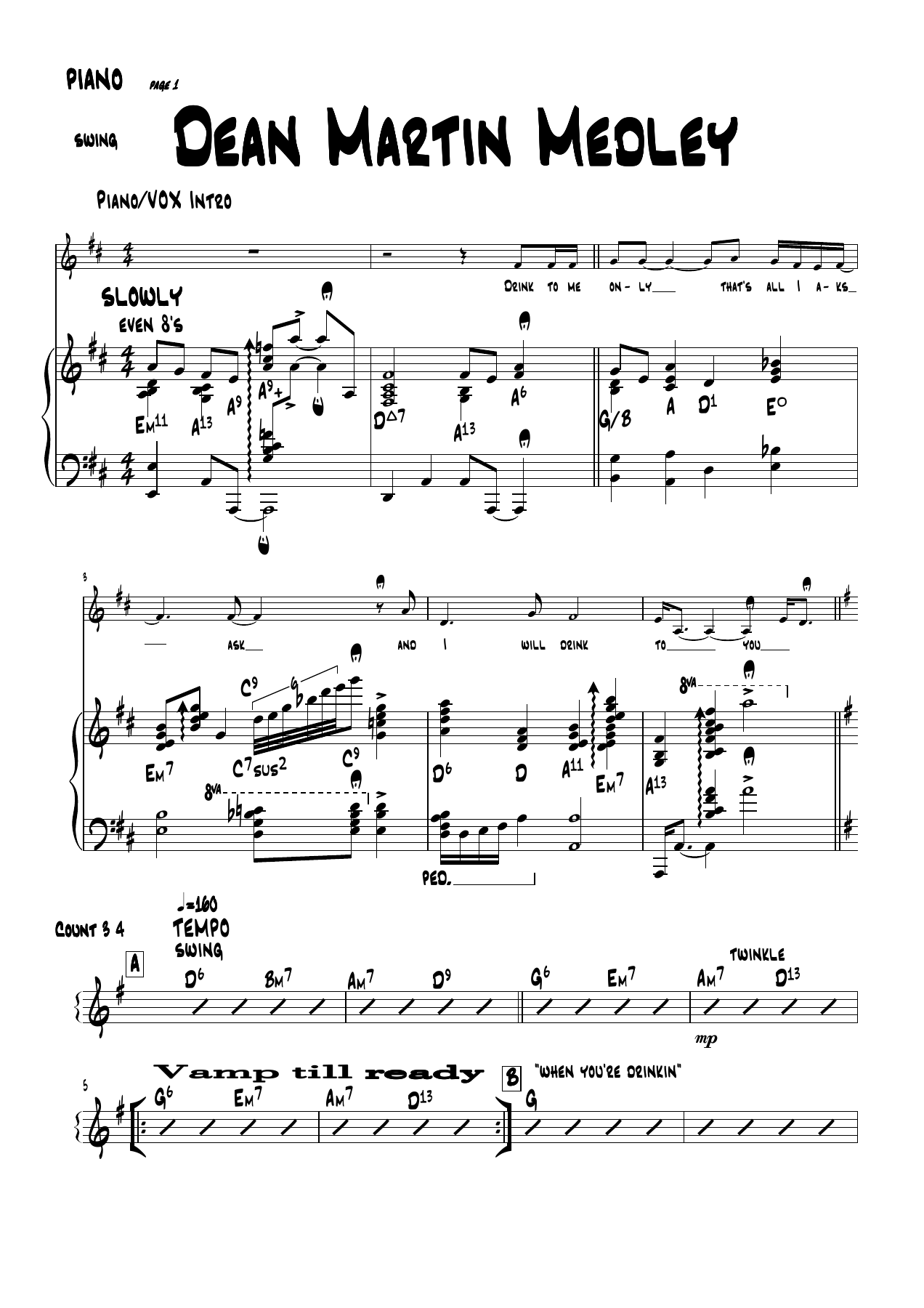 DeanMartinMedleyPIANO — sheet music cover (first page)