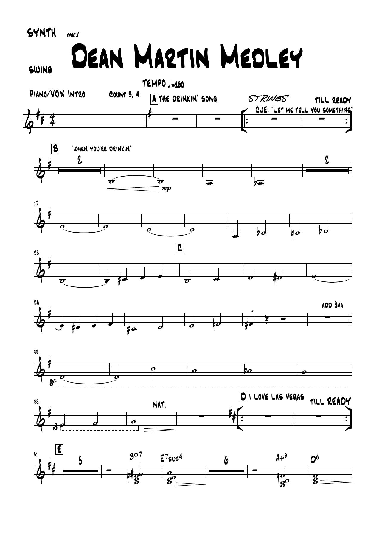 DeanMartinMedleySYNTH — sheet music cover (first page)