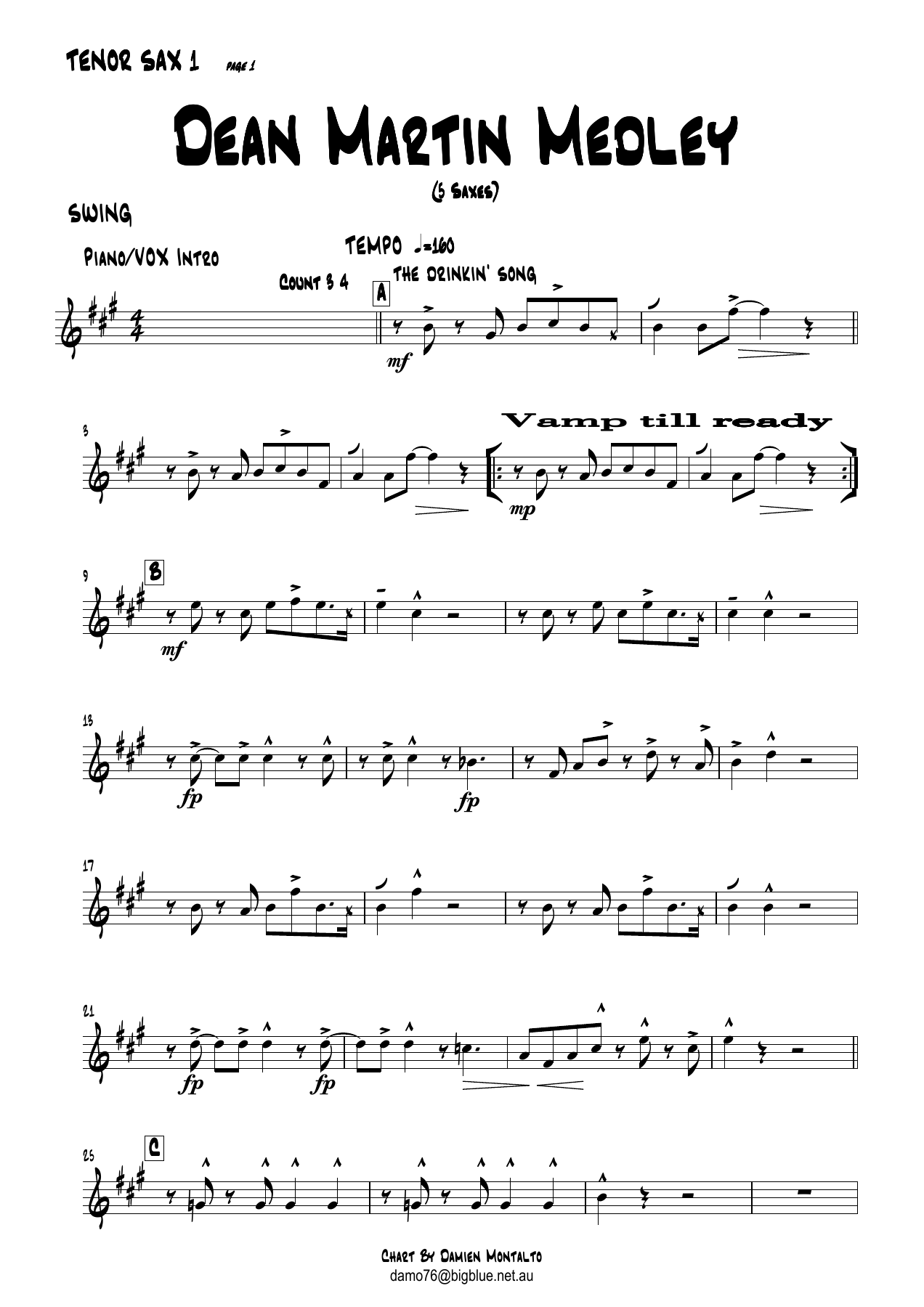 DeanMartinMedleyTENORSAX1 — sheet music cover (first page)