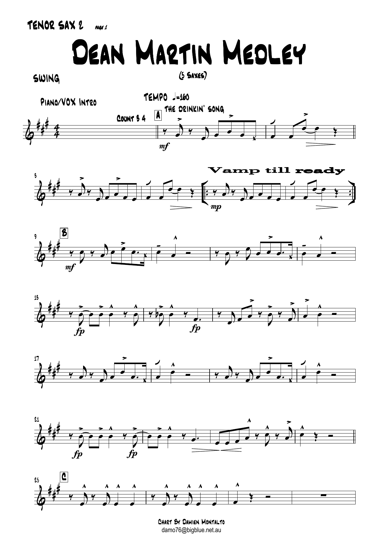 DeanMartinMedleyTENORSAX2 — big_band_vocal sheet music arranged by DAMIEN MONTALTO | Swing