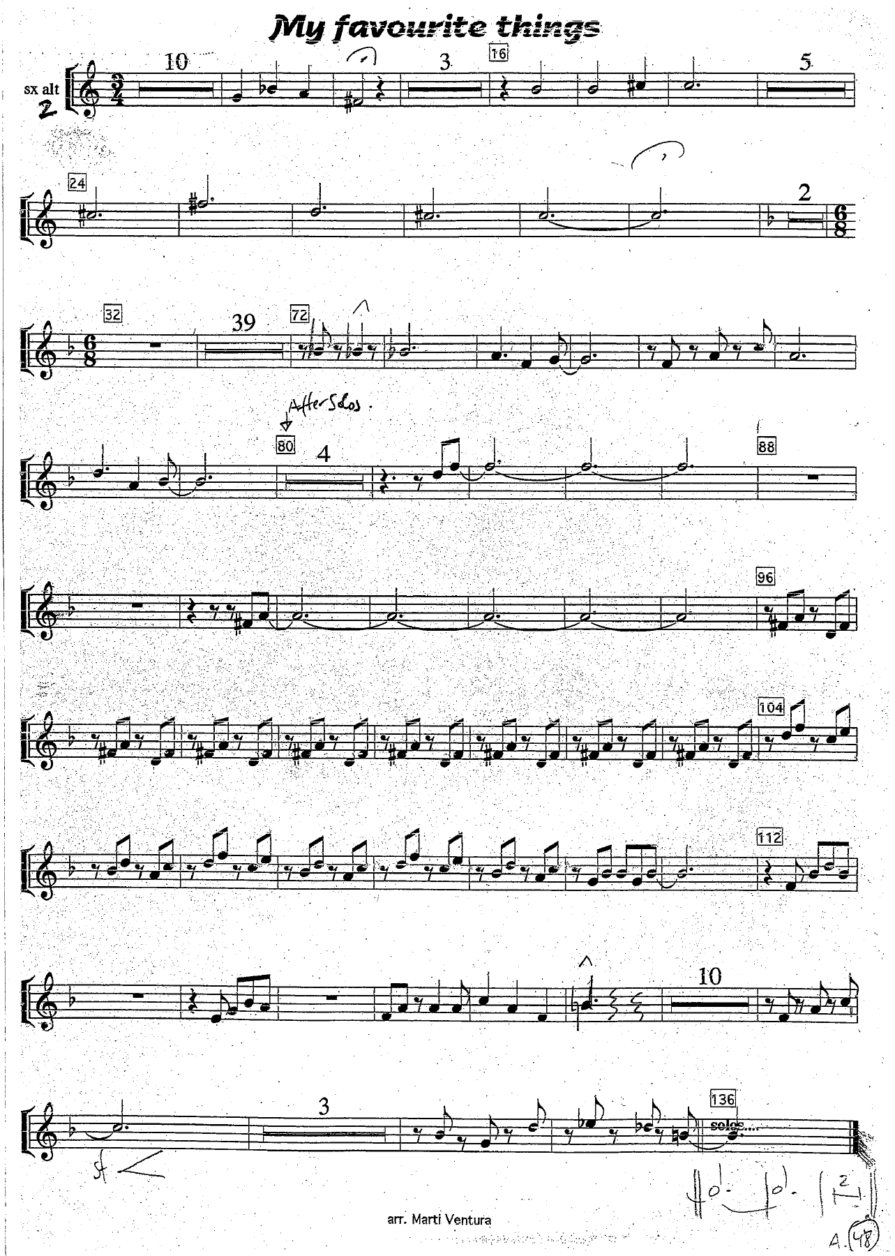 my favourite things ALTO — sheet music cover (first page)