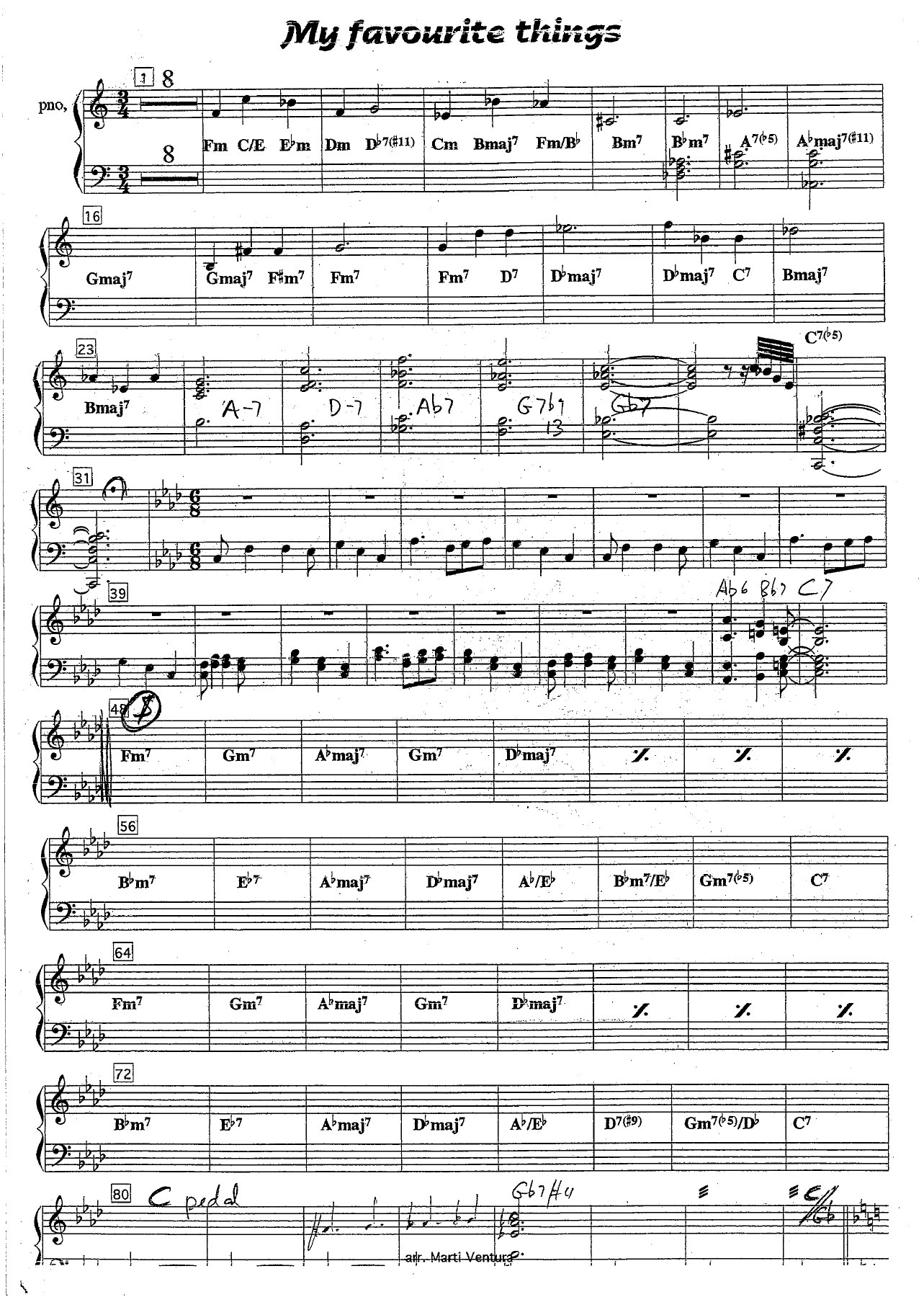 my favourite things PIANO — sheet music cover (first page)