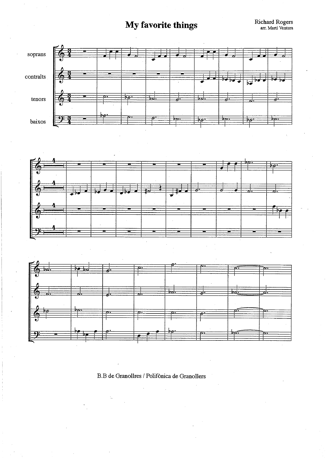 my favourite things CORAL — sheet music cover (first page)