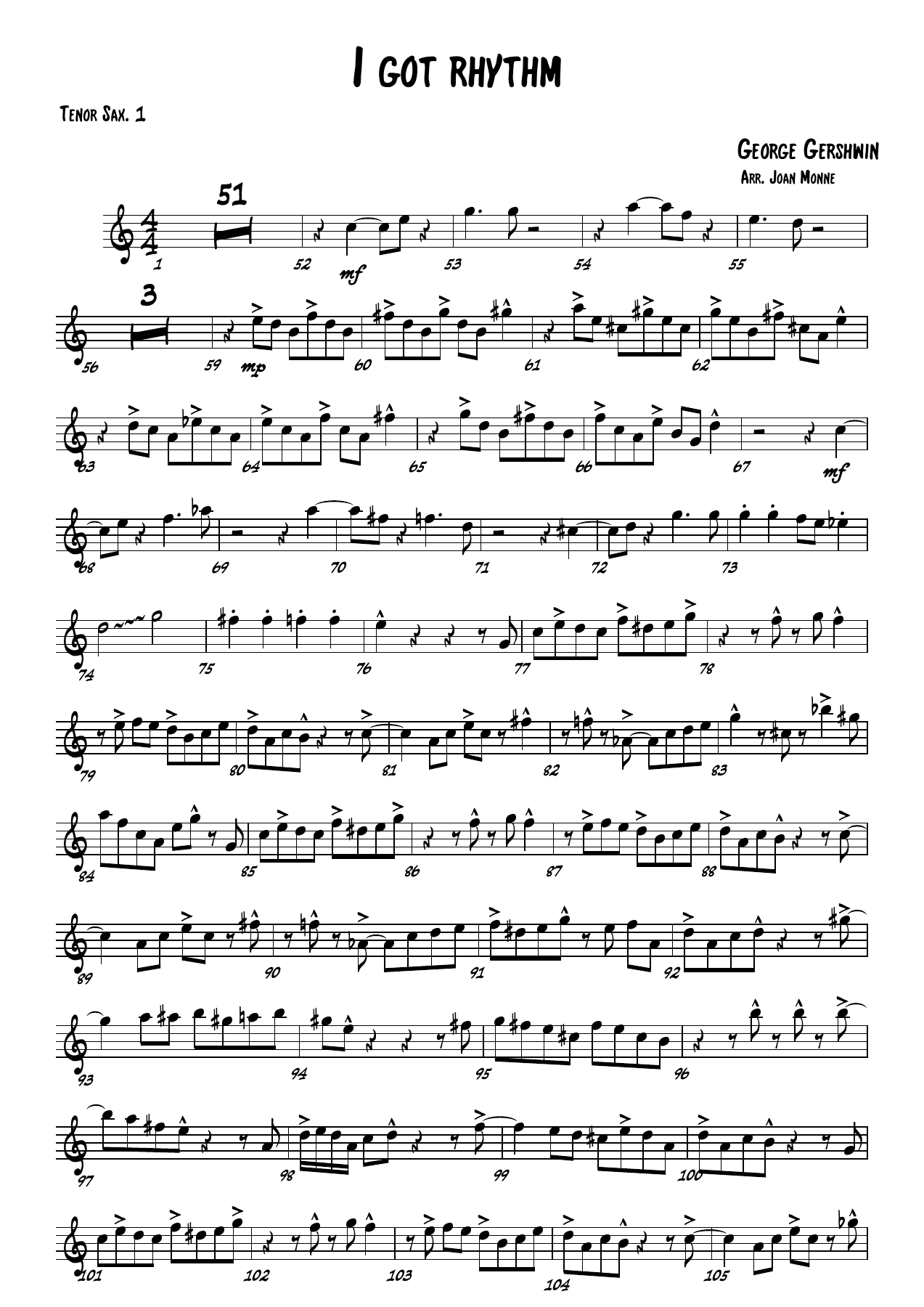 I got rhythm - Tenor Sax. — sheet music cover (first page)