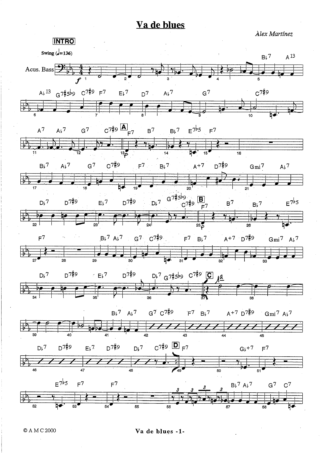 Va de blues Bass — sheet music cover (first page)