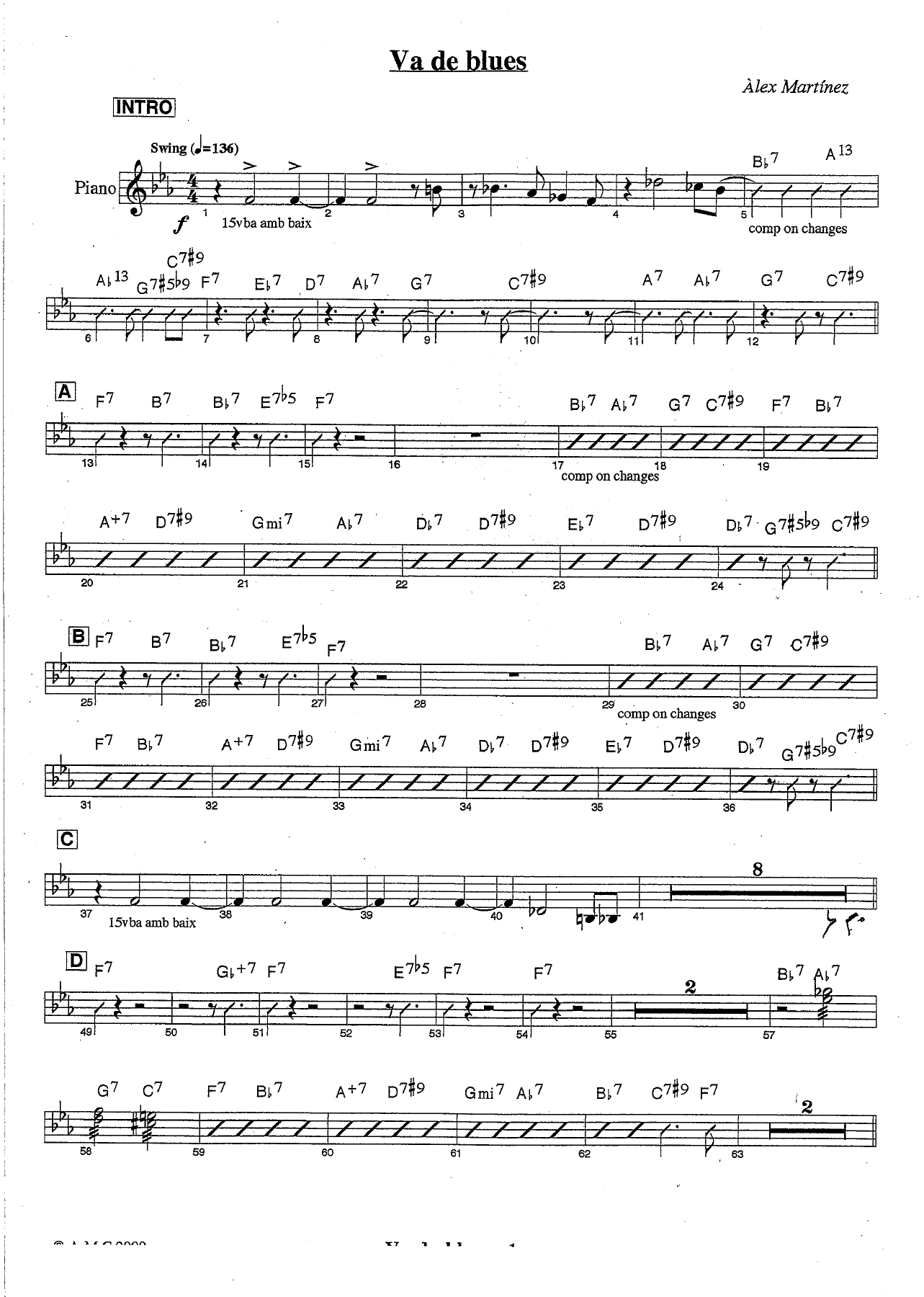 Va de blues Piano — sheet music cover (first page)
